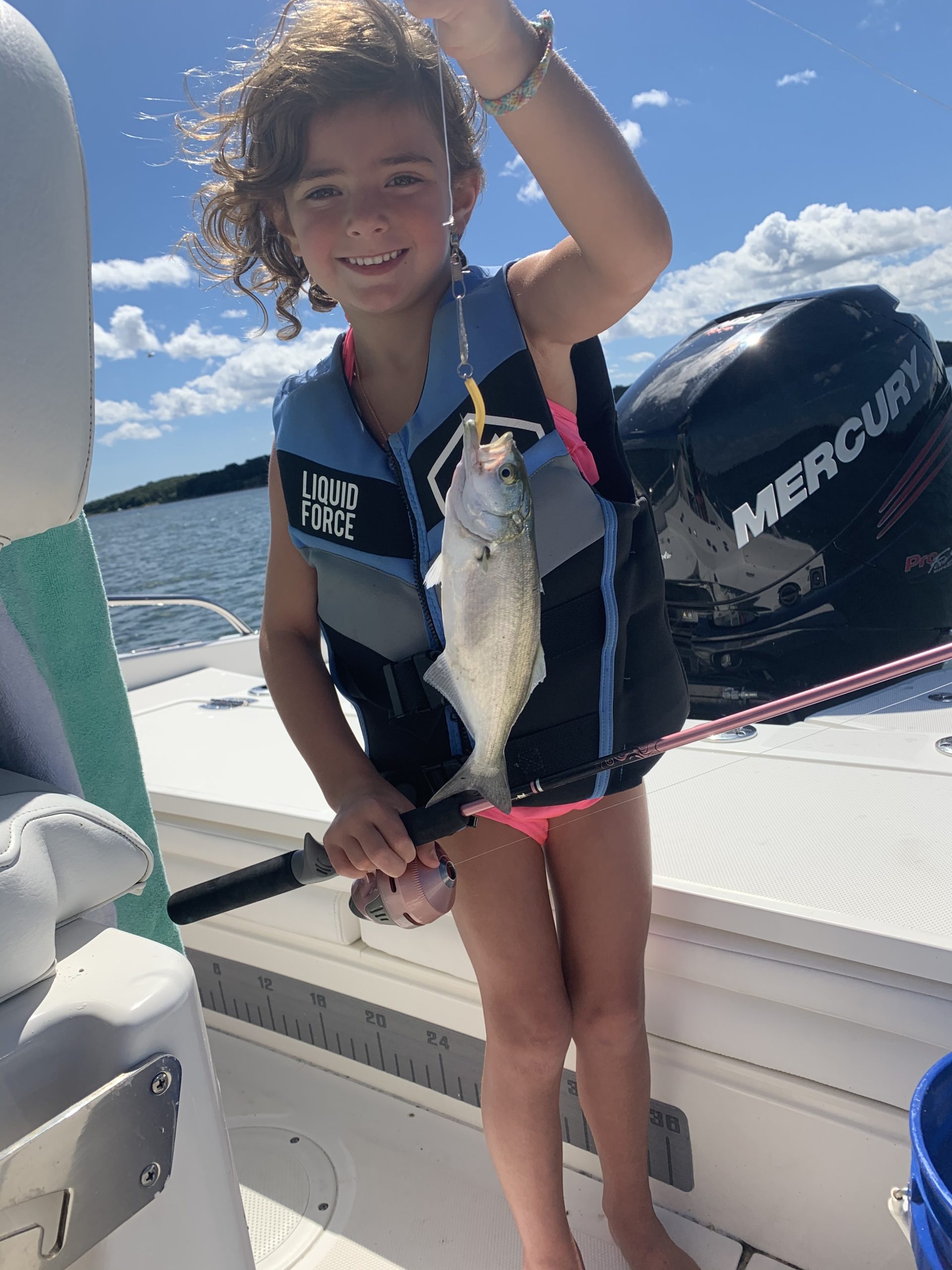 Sadie Baratta caught a nice breakfast-sized snapper in Three Mile Harbor on Sunday. 
