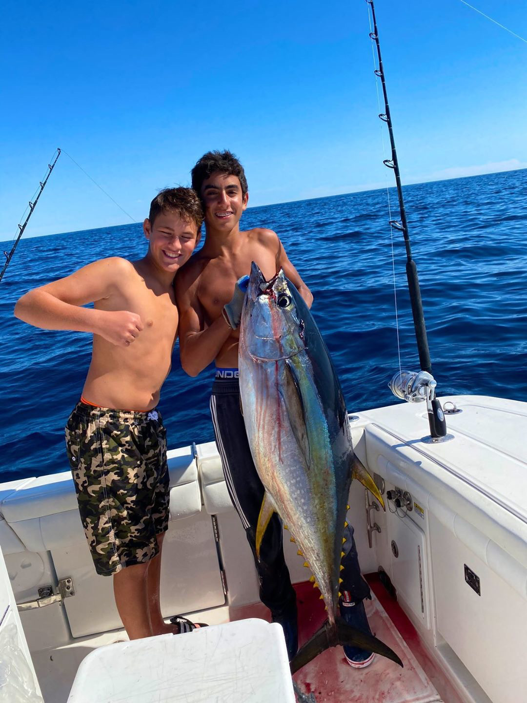 Jack Sebag and Alex Ottensoser with one of the big yellowfin tuna they caught during a recent trip to the canyon out of Hampton Bays. 
