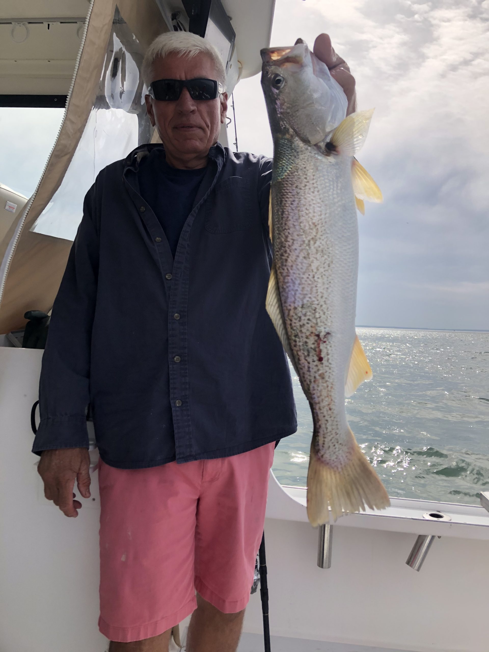 Southampton Town Trustee Bill Pell with a nice Peconic Bay weakfish he caught last week. 