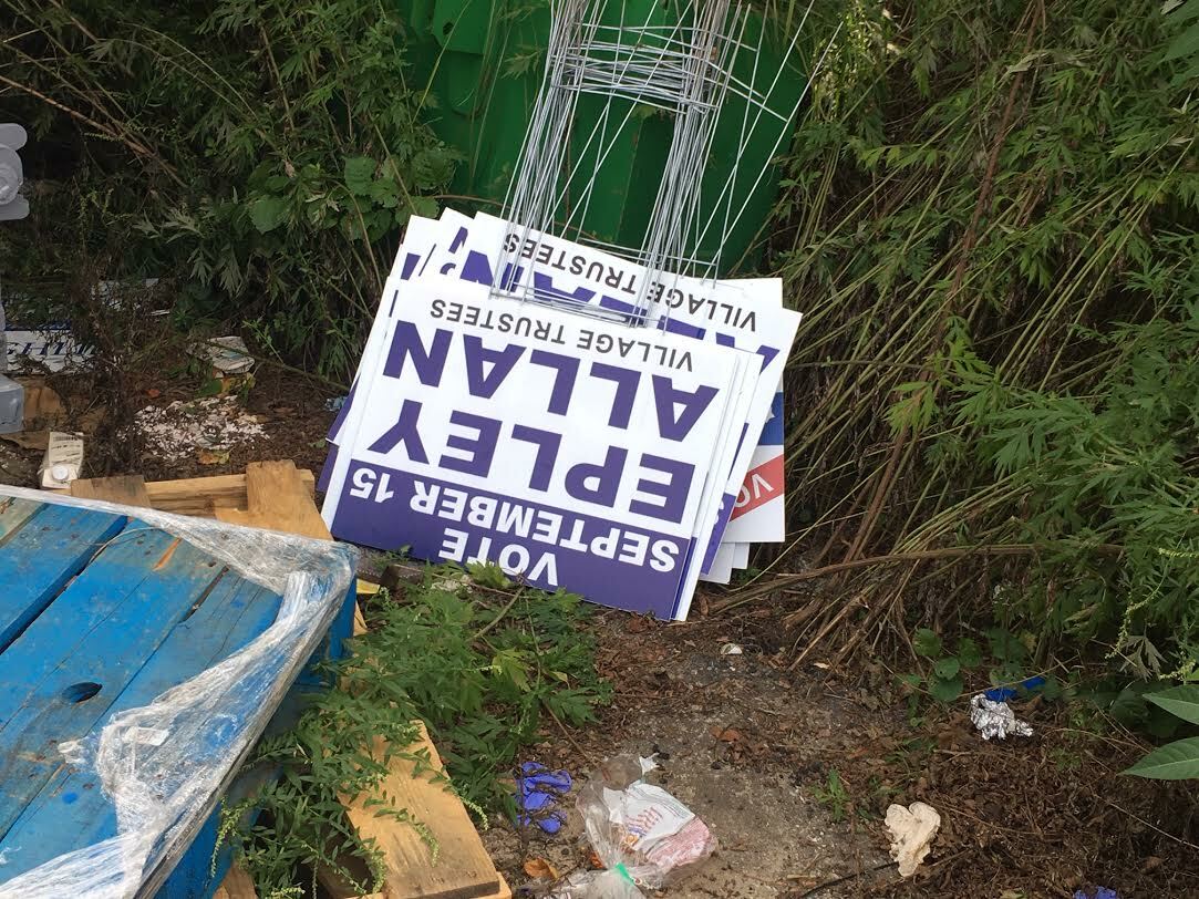 DPW staff collected over two dozen improperly places political signs. KITTY MERRILL