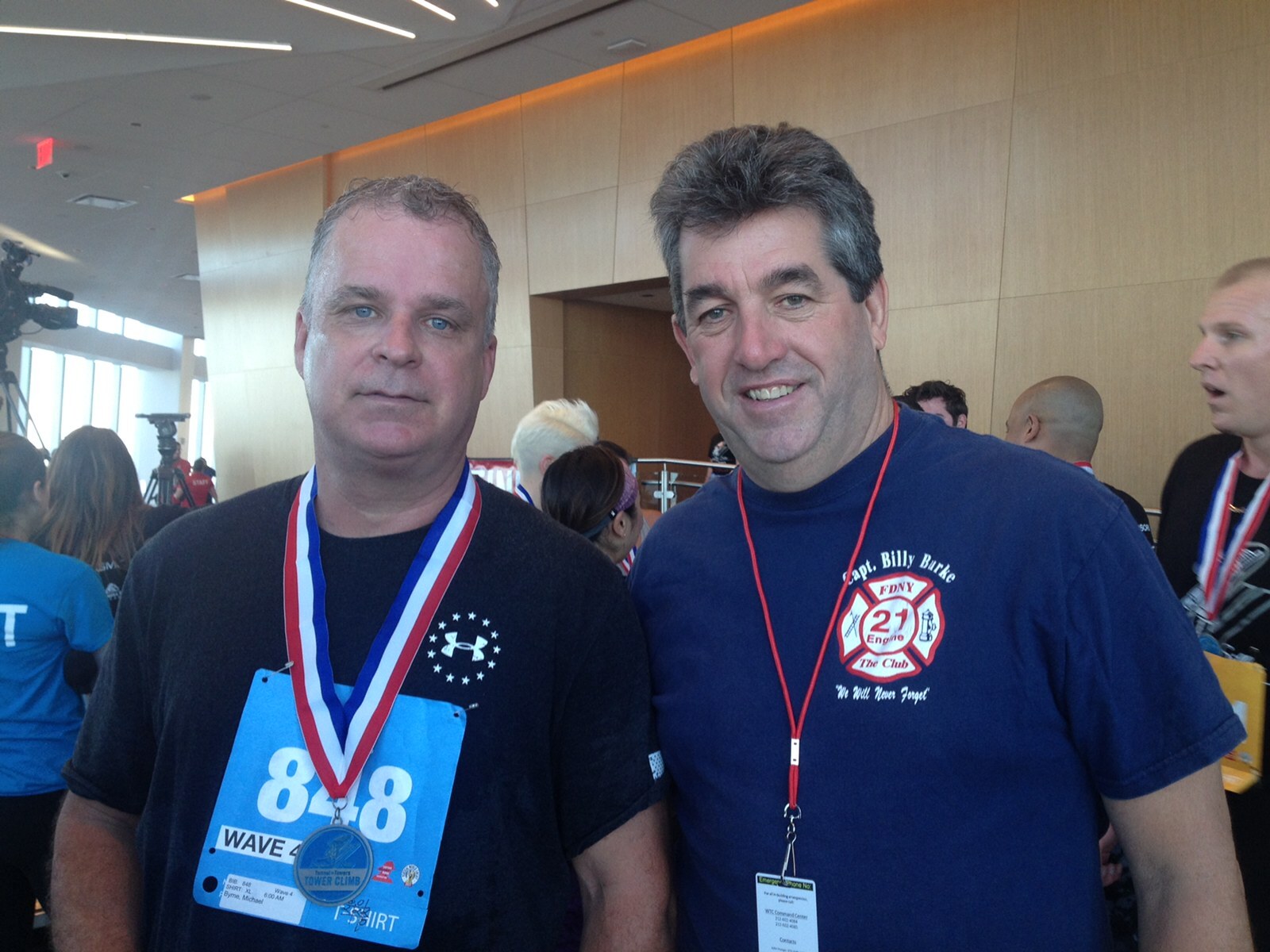 James Burke with Mike Burns, an FDNY firefighter who was with Billy Burns  and survived after the heroic firefighter order him and his other men out of the North Tower.  COURTESY JAMES BURKE