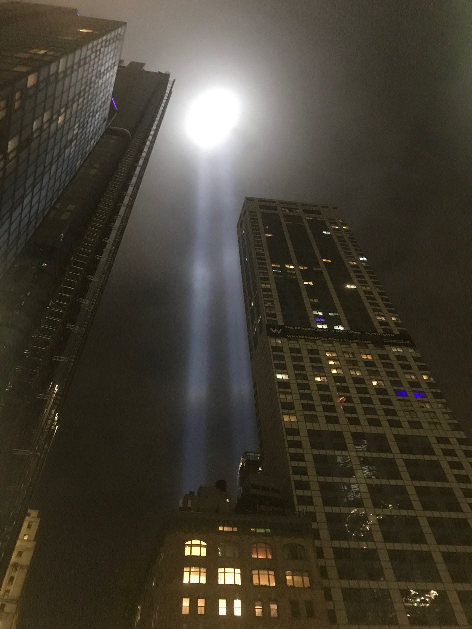 Lights in New York City Thursday night, honoring those killed in the September 11, 2001 terrorist attacks. COURTESY JAMES BURKE