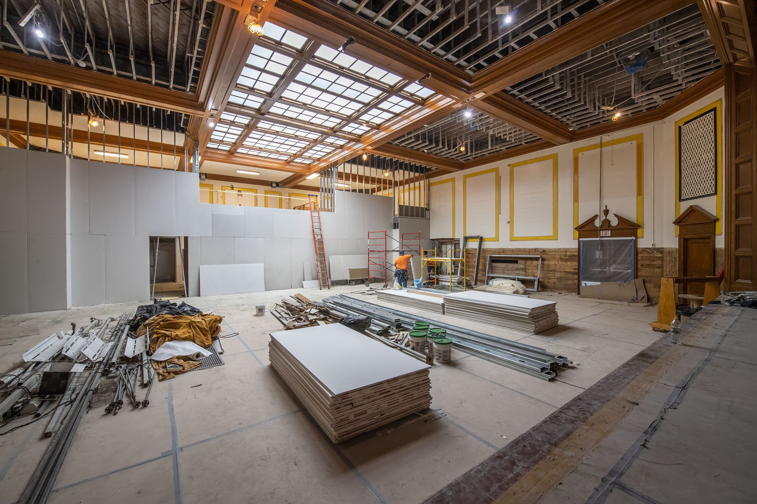 The old gymnasium, truncated to add a second-story Technology Center as part of the new addition to the Bridgehampton School.   MICHAEL HELLER