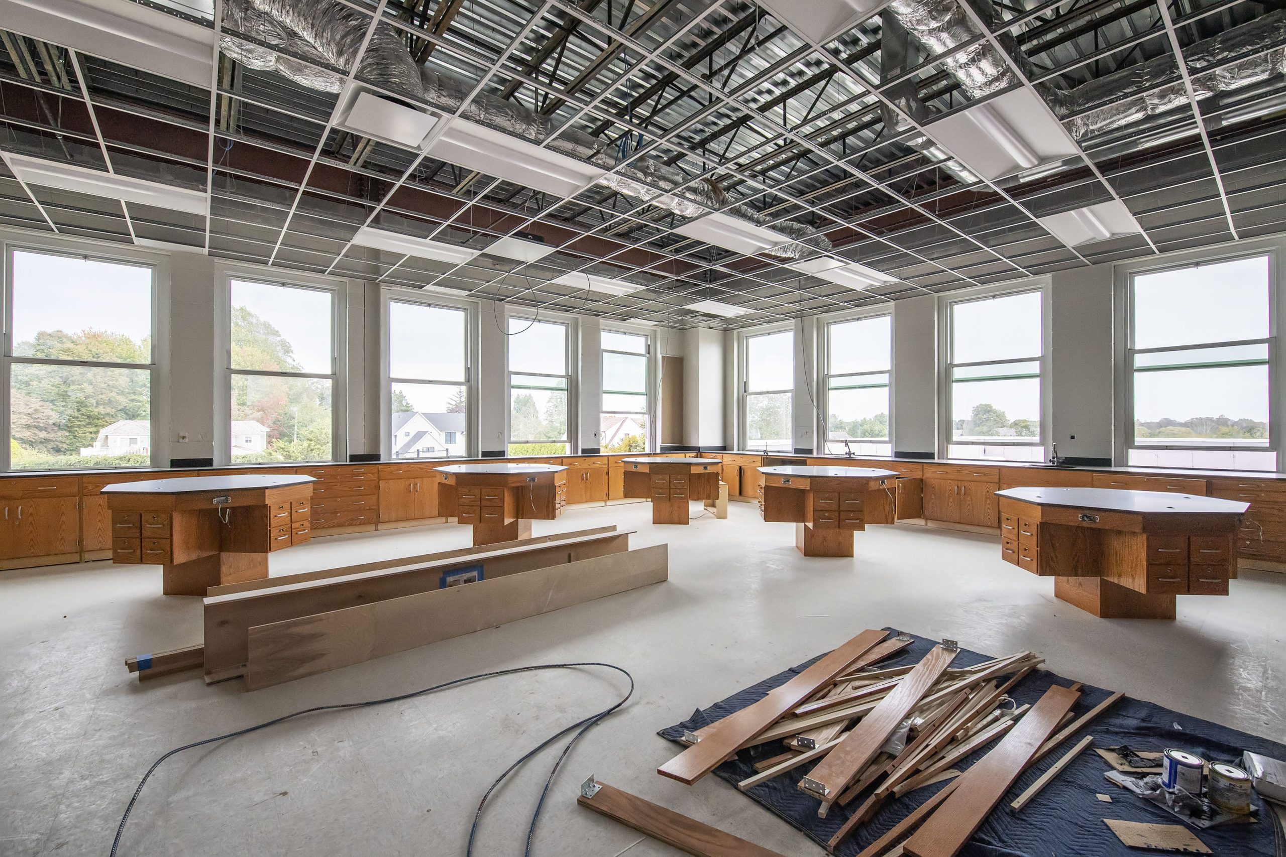 The interior of one of the new science lab classrooms as part of the new addition to the Bridgehampton School.    MICHAEL HELLER