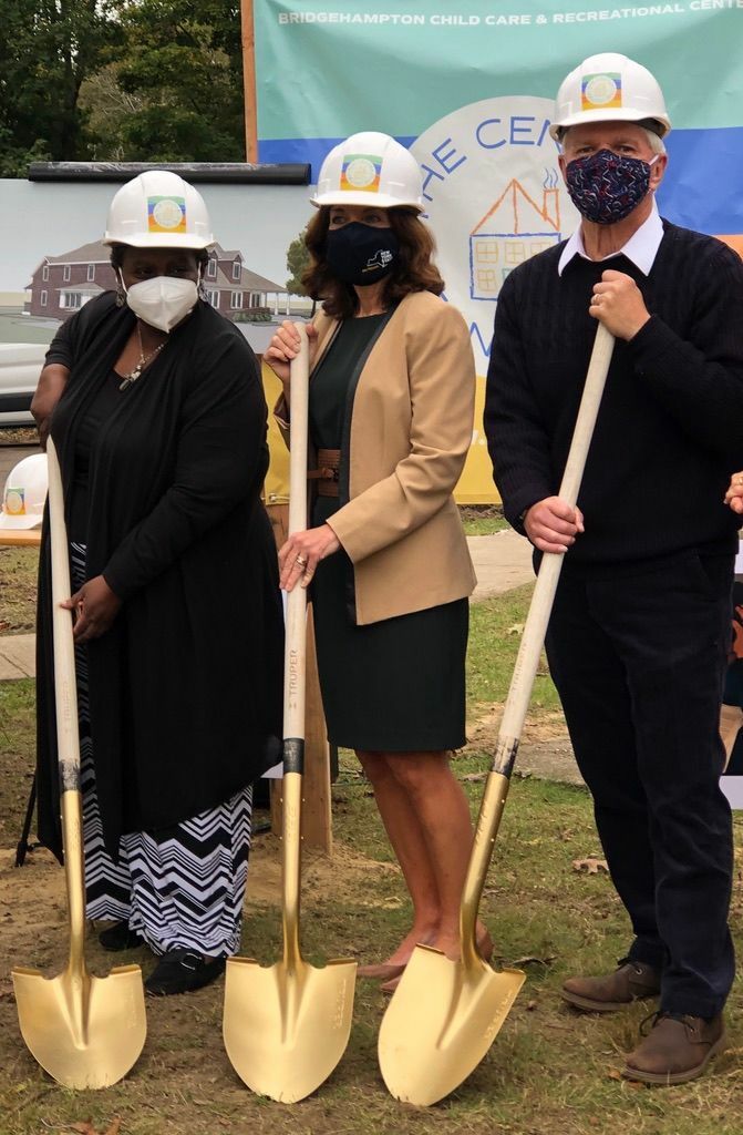 Bridgehampton Child Care and Recreational Center Executive Director Bonnie Cannon with Lt. Governor Kathy Hochul and Assemblyman Fred Thiele at the Center's groundbreaking last weekend.