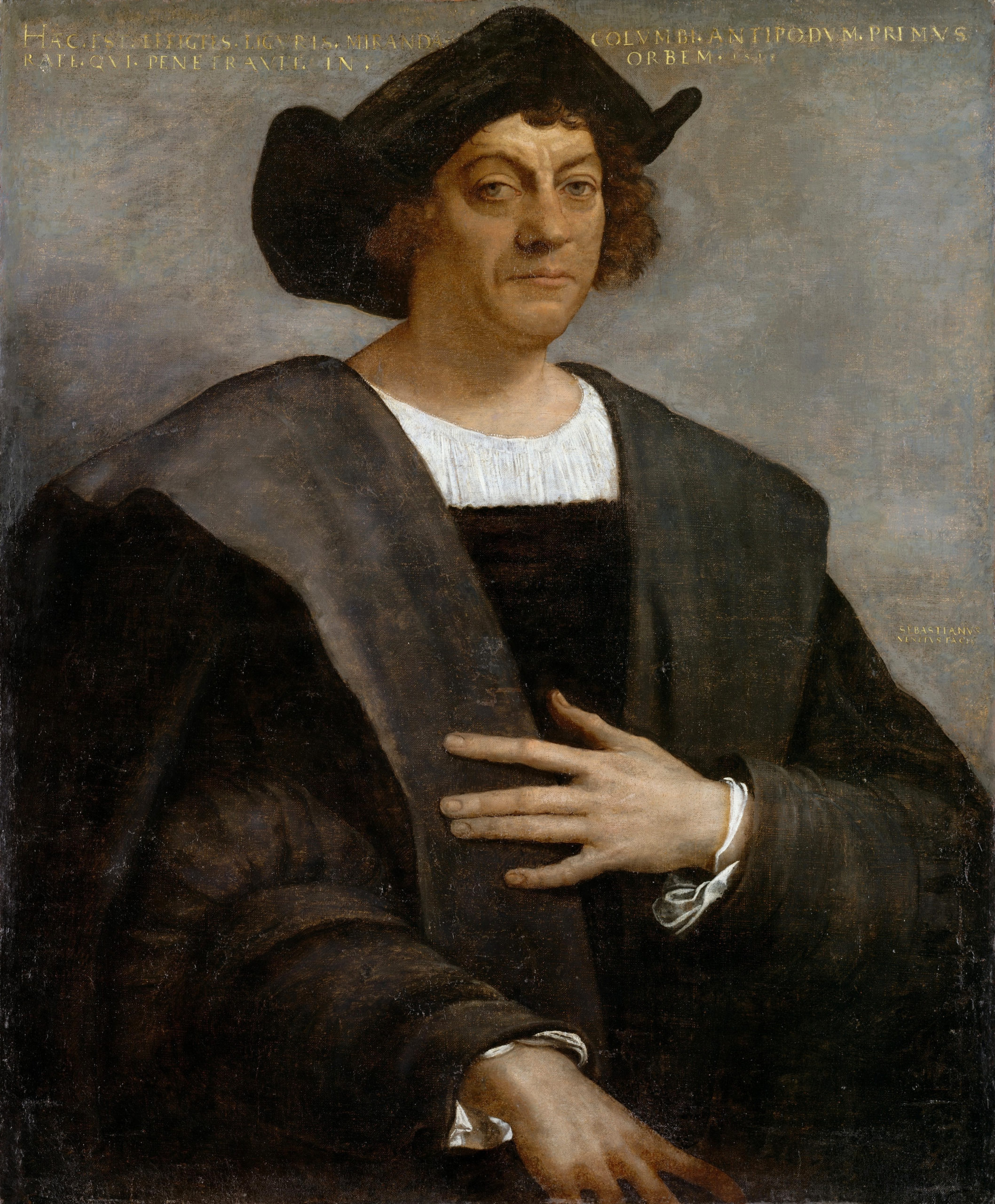 A posthumous portrait of a man said to be Christopher Columbus by artist Sebastiano del Piombo in 1519. 