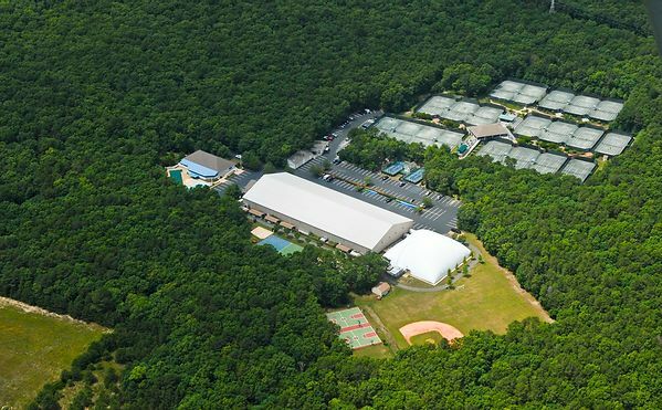 An aerial view of the East Hampton Indoor Tennis facilities.