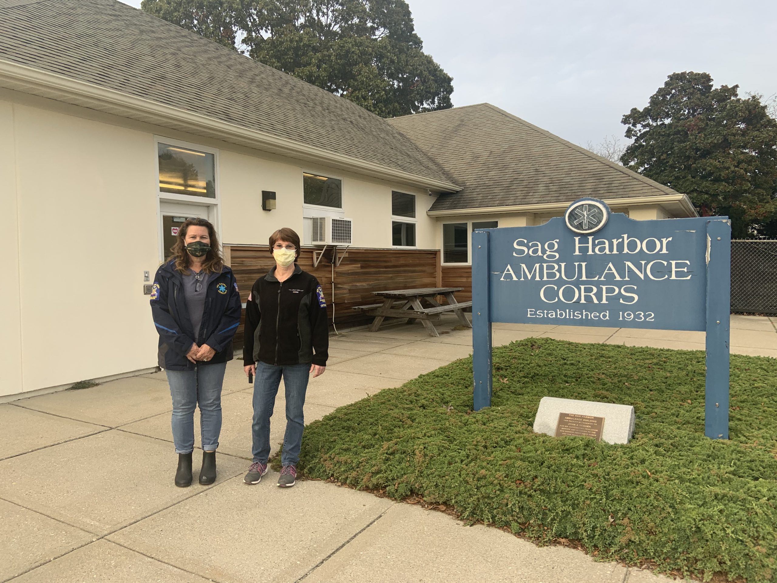 Sag Harbor Volunteer Ambulance Corps Vice President Melissa Hesler, left, and President Deborah O'Brien at the corps' outdated headquarters. STEPHEN J. KOTZ