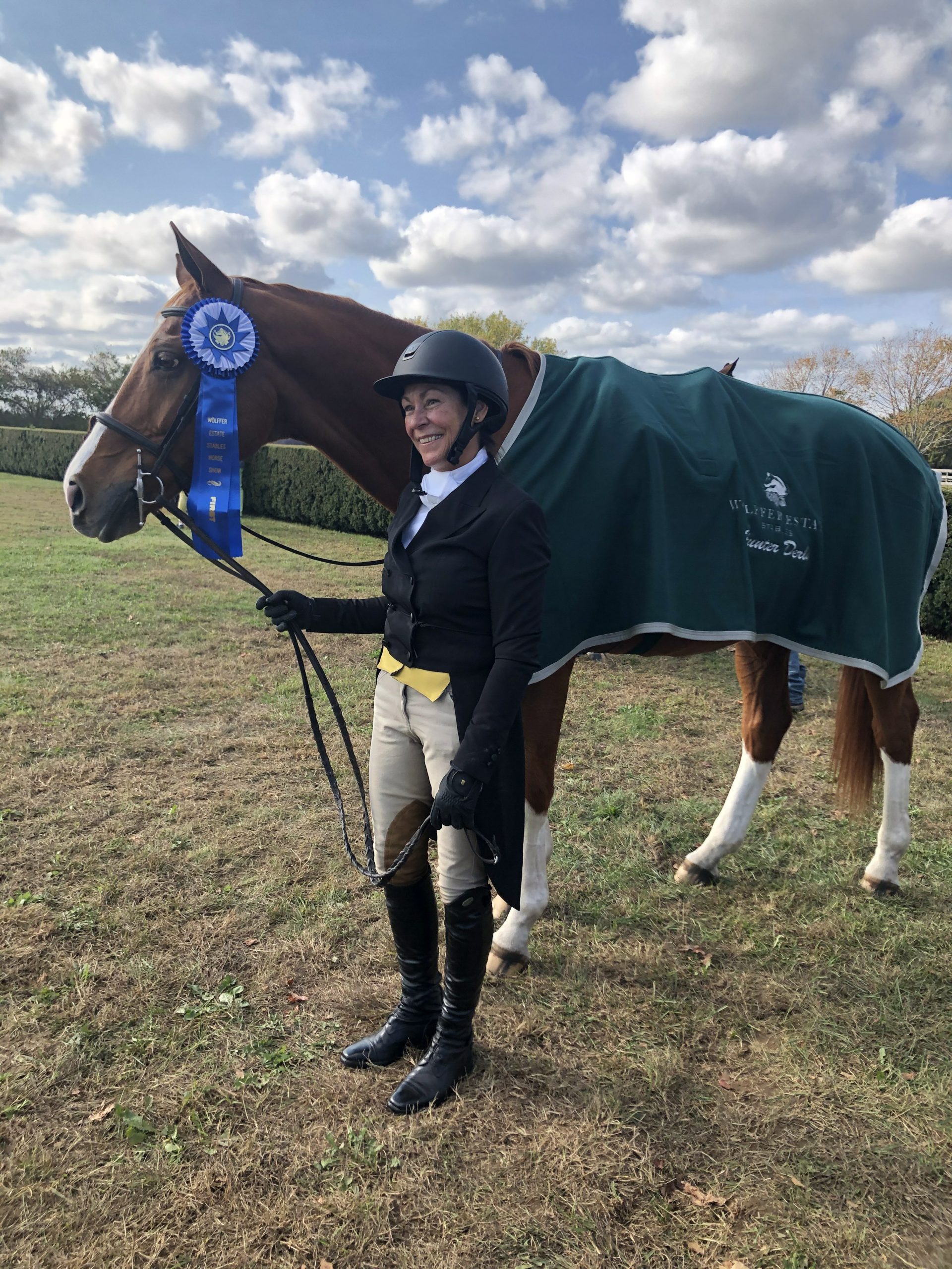 Deborah Thayer and her horse, Asterisk Z, won the 2’6-2’9 division at the Wolffer Hunter Derby on the Grand Prix field at Wolffer Estate Stables on Sunday. Thayer trains with Harriet deLeyer at Topping Riding Club.