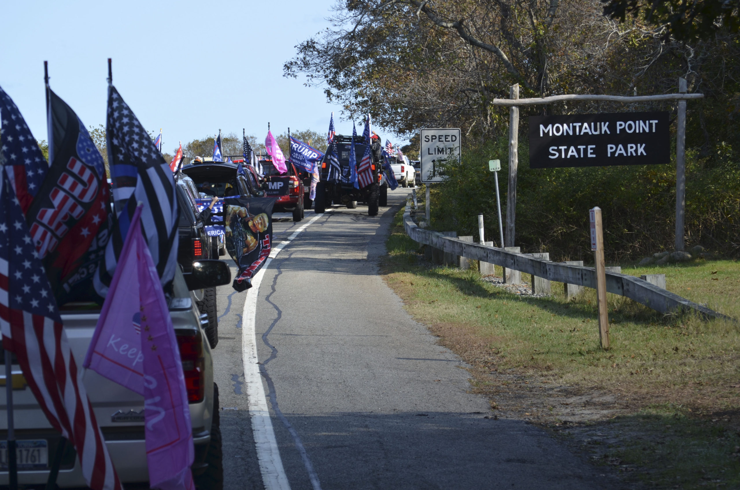 Supporters of President Donald Trump made their way from Seaford to Montauk on Sunday. JULIA HEMING