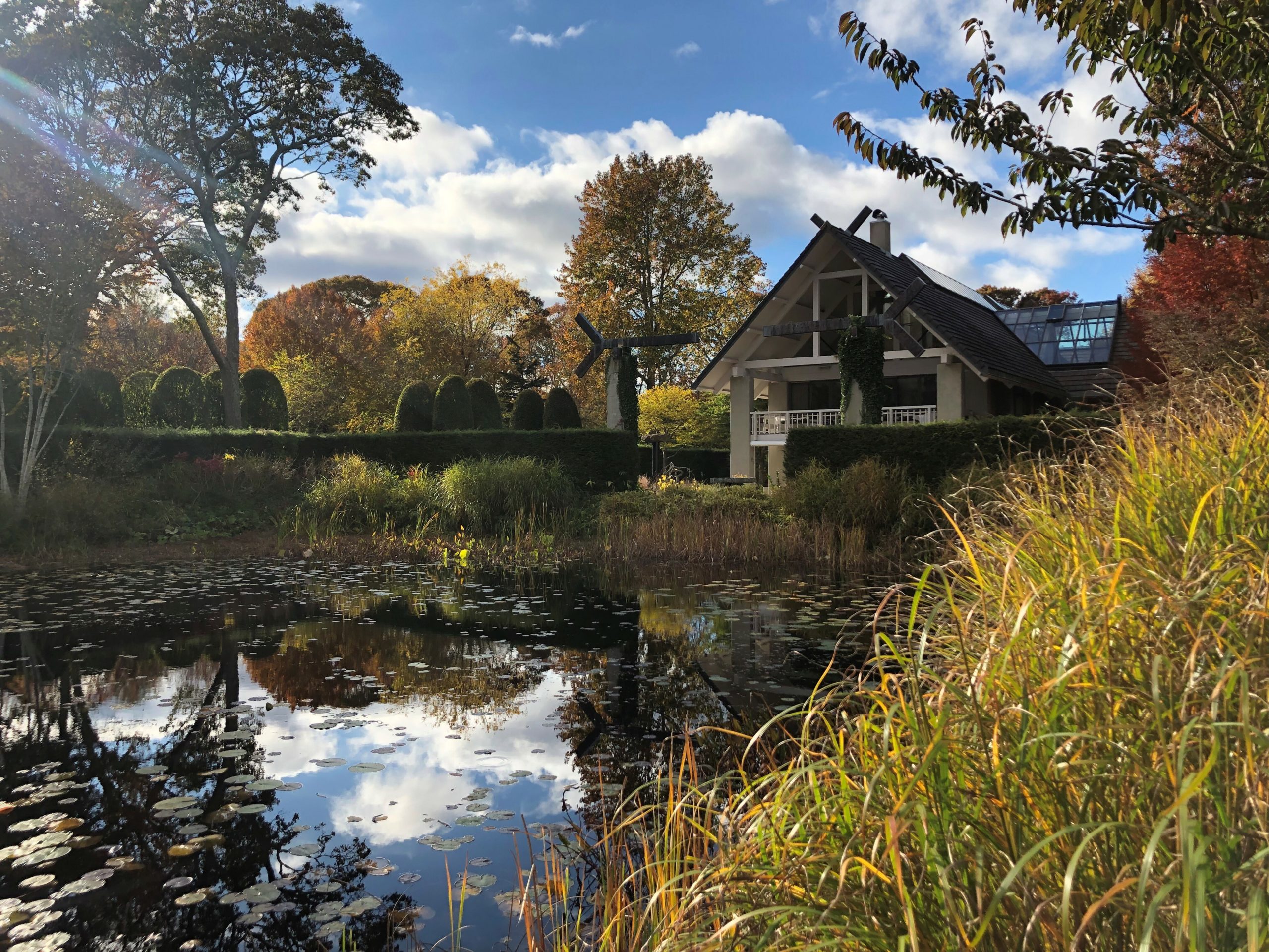 An autumn view of Peter's Pond at LongHouse Reserve in East Hampton.