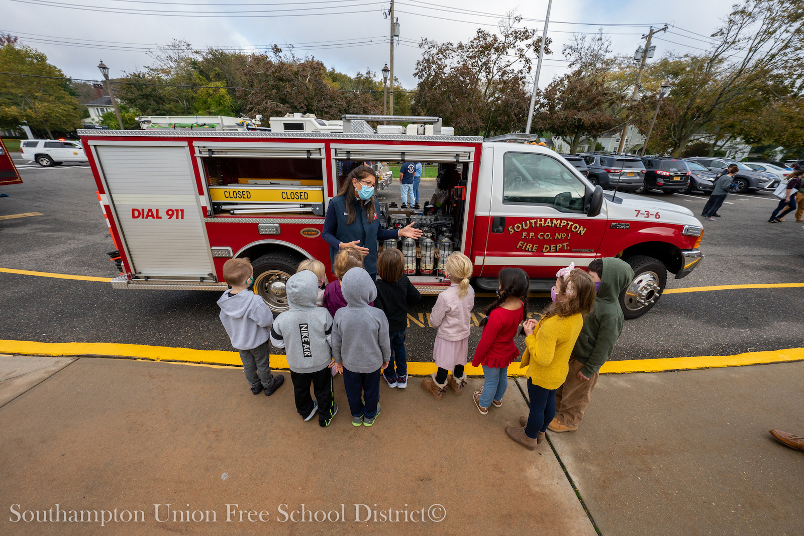 Southampton Elementary School students in grades pre-K to 3 learned about fire safety from the Southampton Fire Department on Oct. 22. During the visit, the students explored the fire department’s equipment and heard from firefighters about safety protocols and fire safety. 