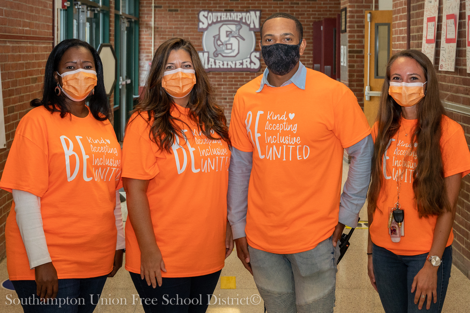 Southampton Intermediate School marked Unity Day on October 21, as well as the day following, with staff and students wearing orange shirts and masks. The two-day event, spearheaded by the guidance department, also encouraged everyone to write something positive about themselves on a paper strip that would be included in a “chain of unity” displayed in the school’s lobby. 
