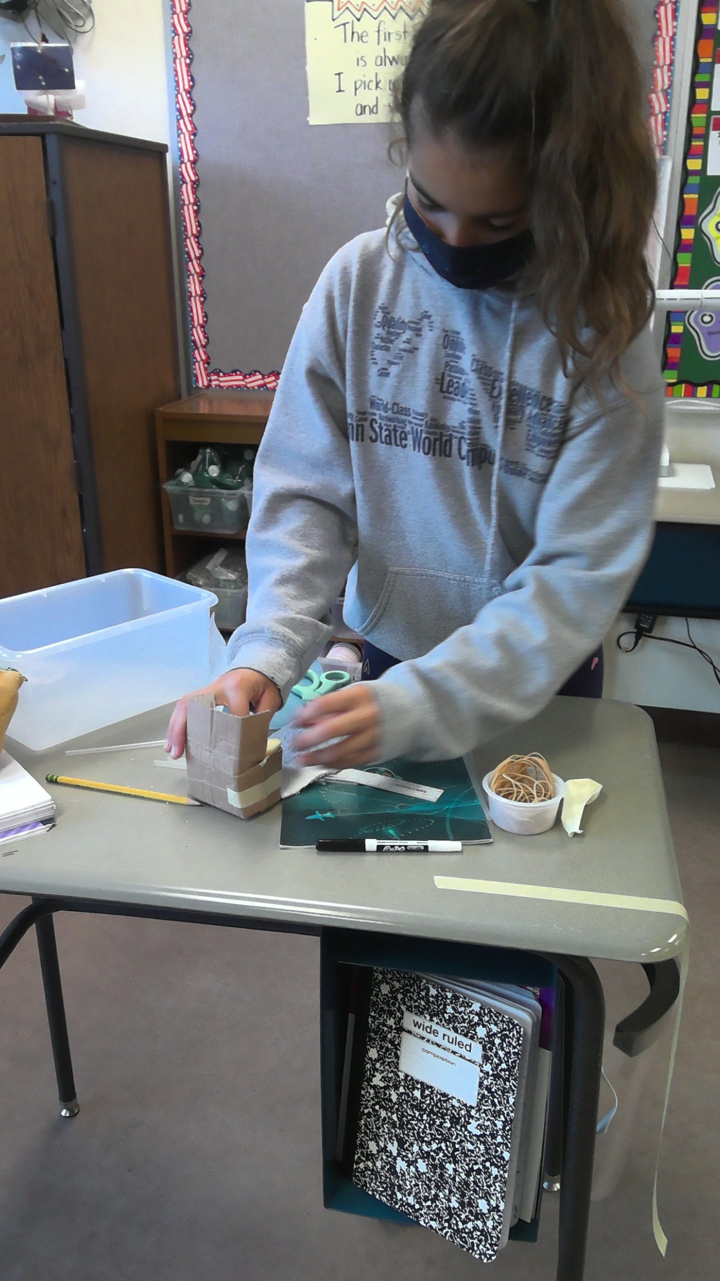 Students at the Tuckahoe School are learning about science through observation and experimentation. Students are applying the scientific method and the design process to design, build, and test an egg protection device. Testing and redesign will follow.