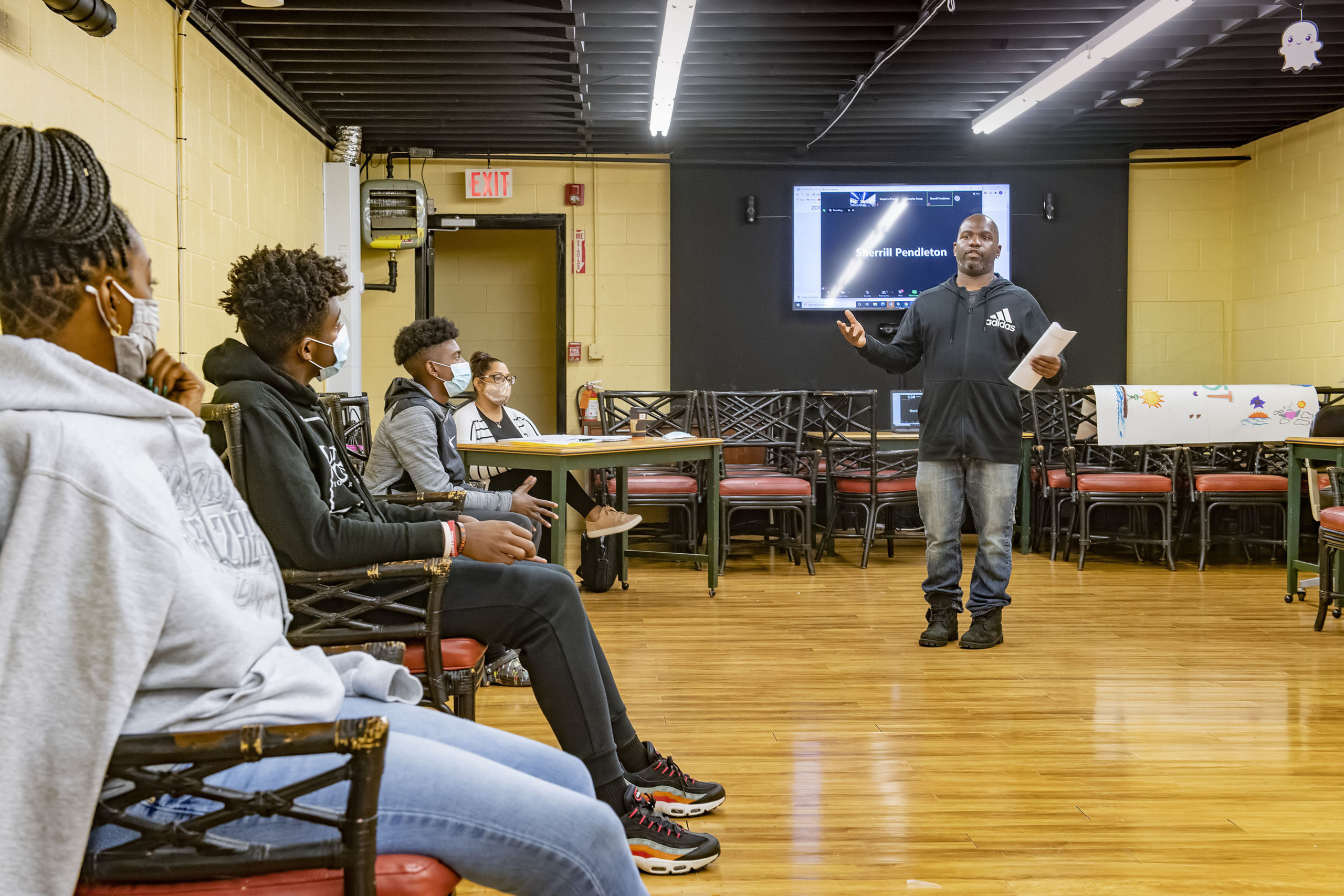 Willie Jenkins teaches a workshop on African/American History to a group of teens as part of the Zenith Youth Program at the Bridgehampton Child Care and Recreational Center on Friday evening.  MICHAEL HELLER