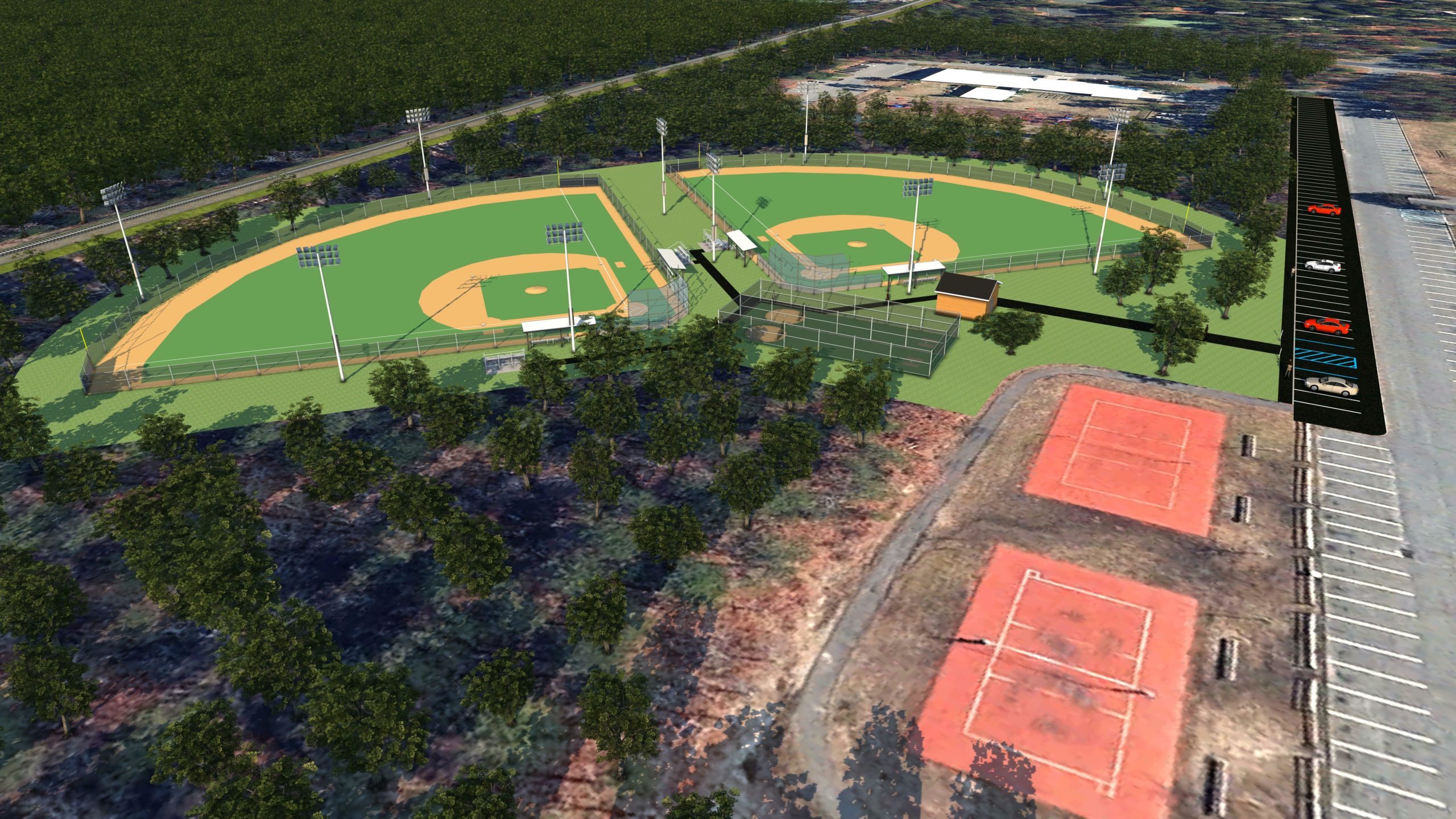 Renderings of what the proposed new ball fields at the town athletic facility off Stephen Hands Path would look like. One field would be a regulation little league baseball field while the other would have flexible spacing of base paths and pitching mounts to accomodate use by different leagues. 