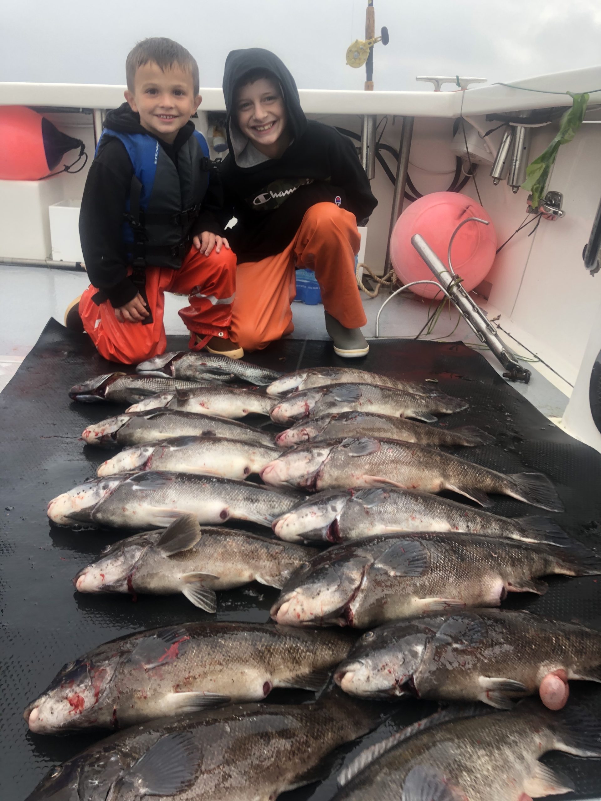 Jack and his cousin Brayden Fromm with the fruits of a blackfish trip out of Montauk over the weekend. 