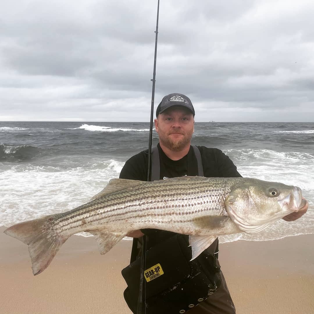 Derek Monfort got in on some of the good striped bass fishing along local beaches over the weekend. 
