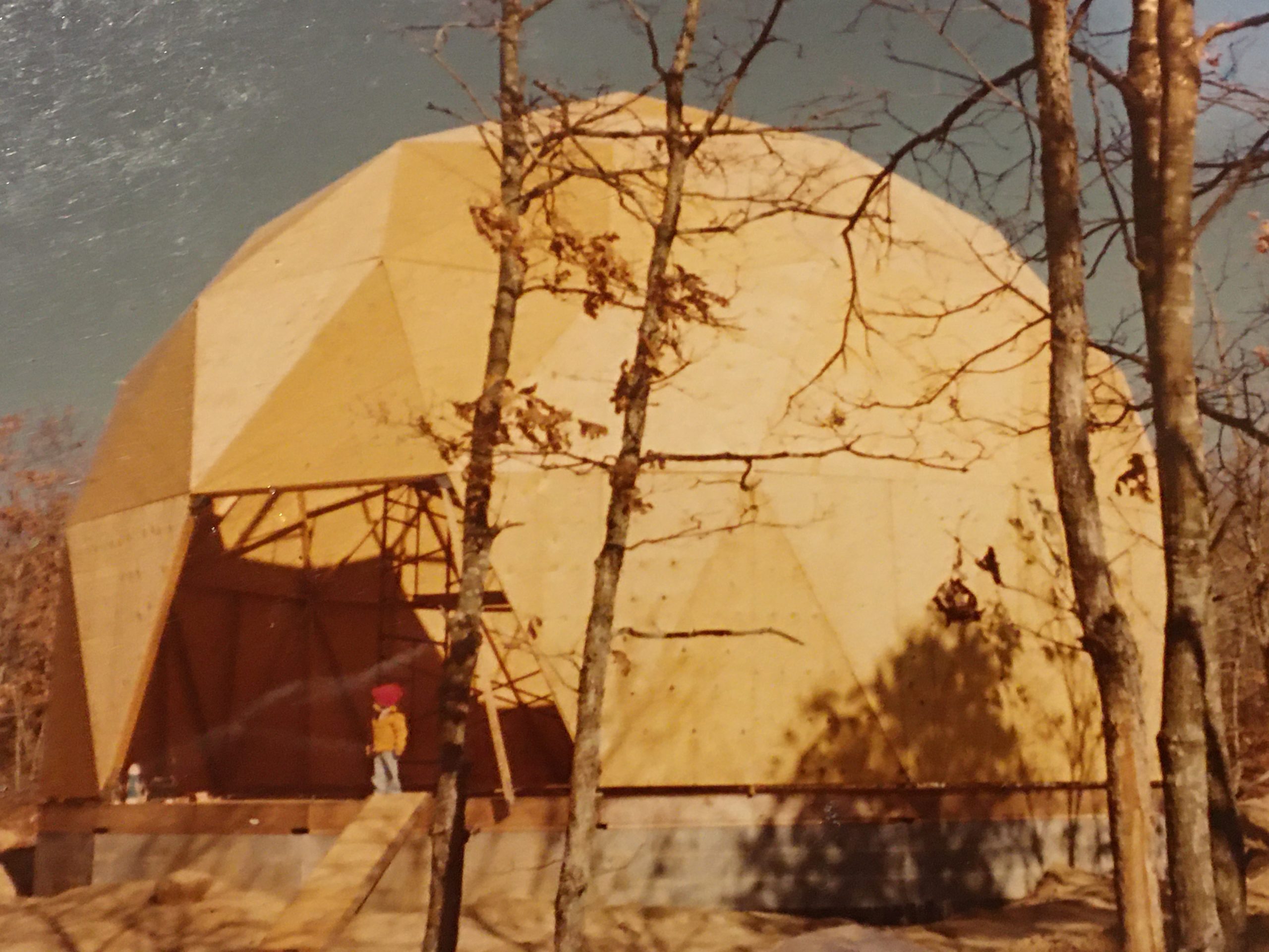 The frame of the dome, enclosed in plywood. 