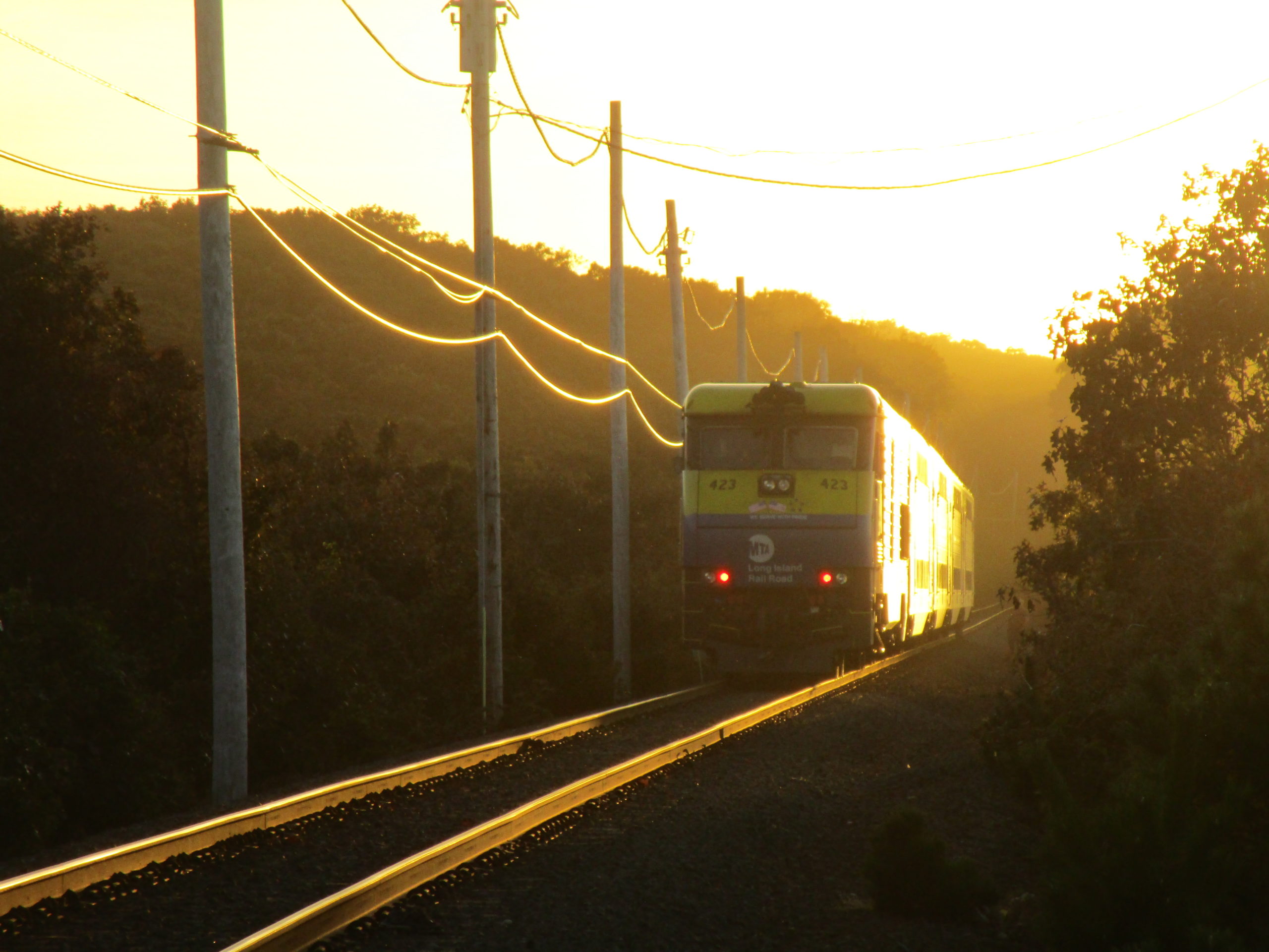 A Long Island Rail Road train stalled near Navy Beach in Montauk, about a mile from its intended destination. The Montauk Fire Department had to be called out to help the 15 passengers aboard disembark via ladder on a steeply sloping track bed. 