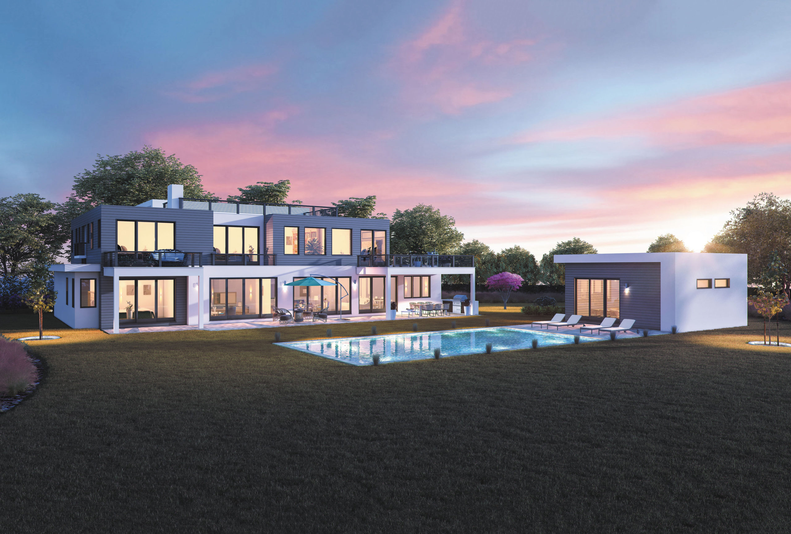 Renderings of the new estate at 145 Meadowlark Lane, Bridgehampton. 