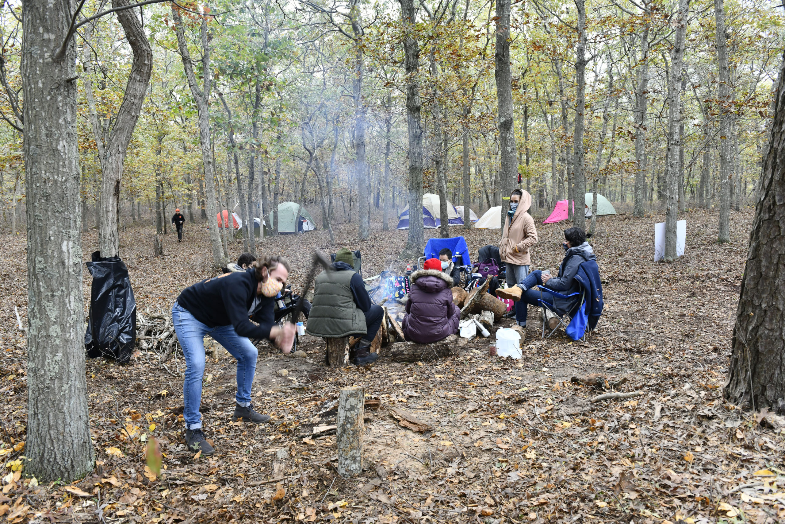 Members of the Shinnecock Indian Nation AT The Sovereignty Camp on Sunday morning, the first day of a month-long encampment on tribal land.   DANA SHAW