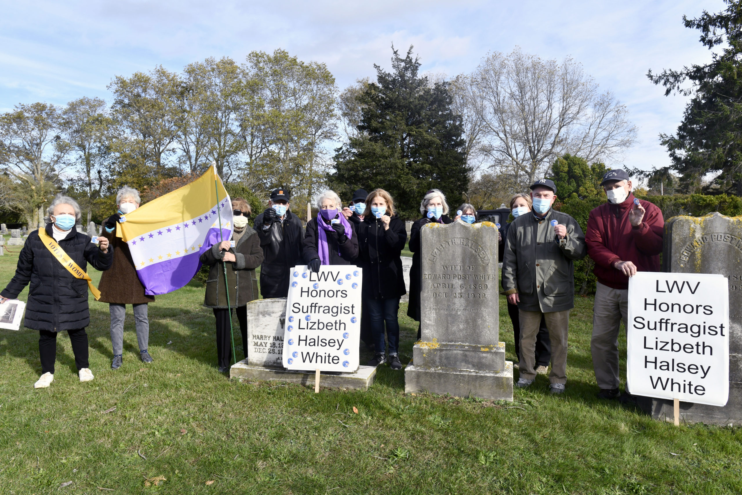 Members of the League of Women Voters of the Hamptons, the Southampton History Museum and descendents of Lizbeth Halsey White placed 