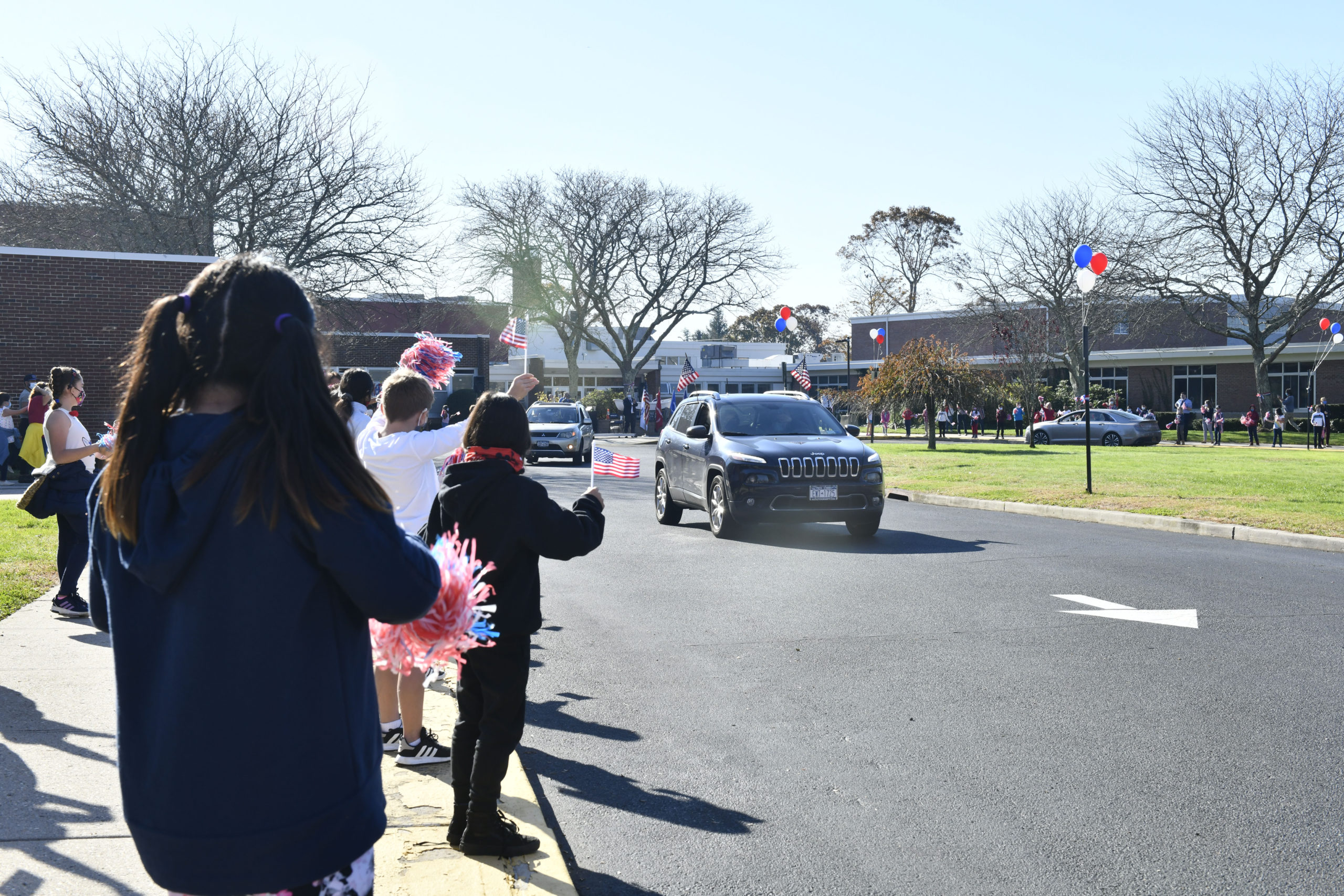 Students at Hampton Bays Elementary School held a socially distant Veterans Day celebration on Monday.