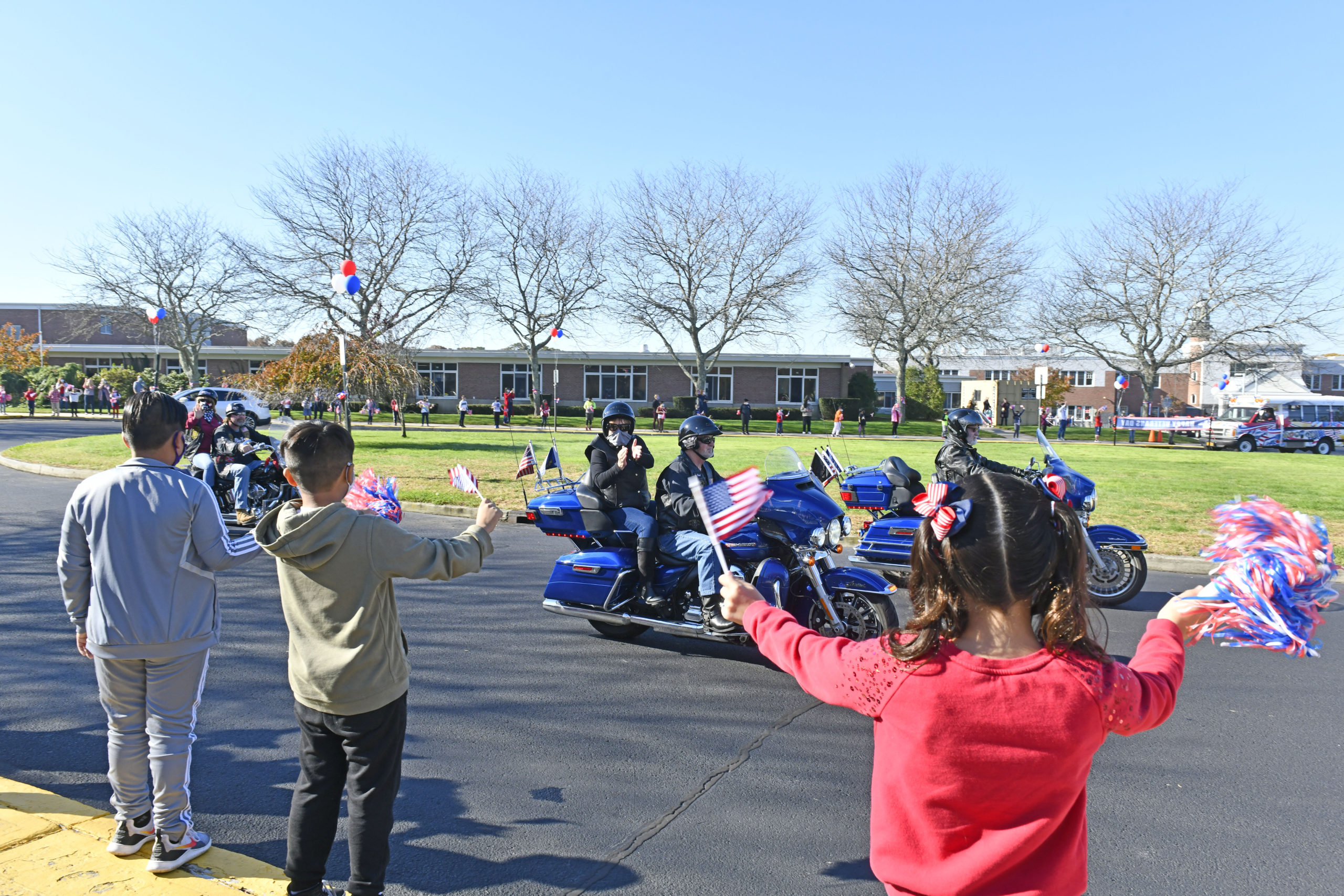 Students at Hampton Bays Elementary School held a socially distant Veterans Day celebration on Monday.