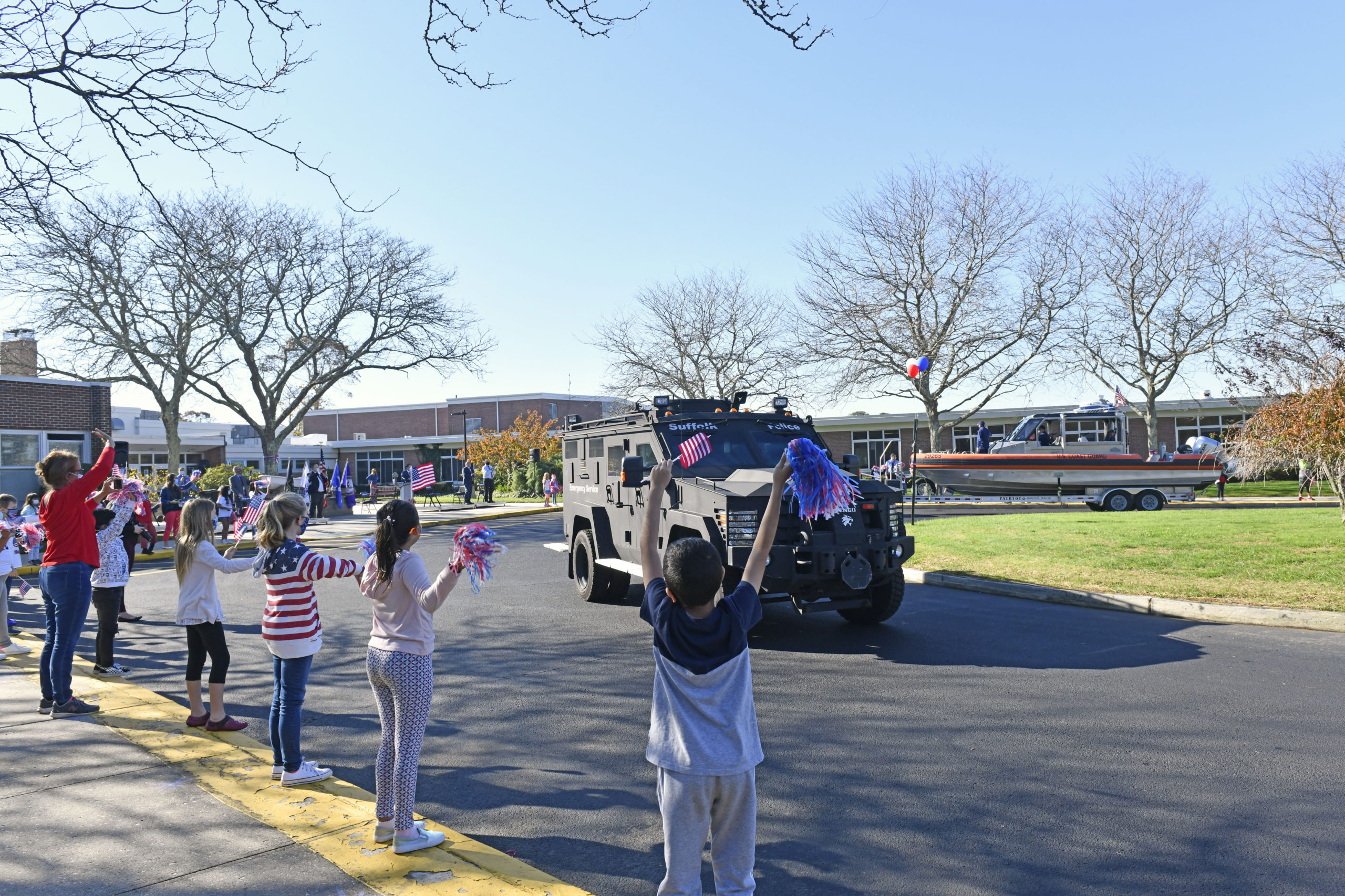 Students at Hampton Bays Elementary School held a socially distant Veterans Day celebration on Monday.