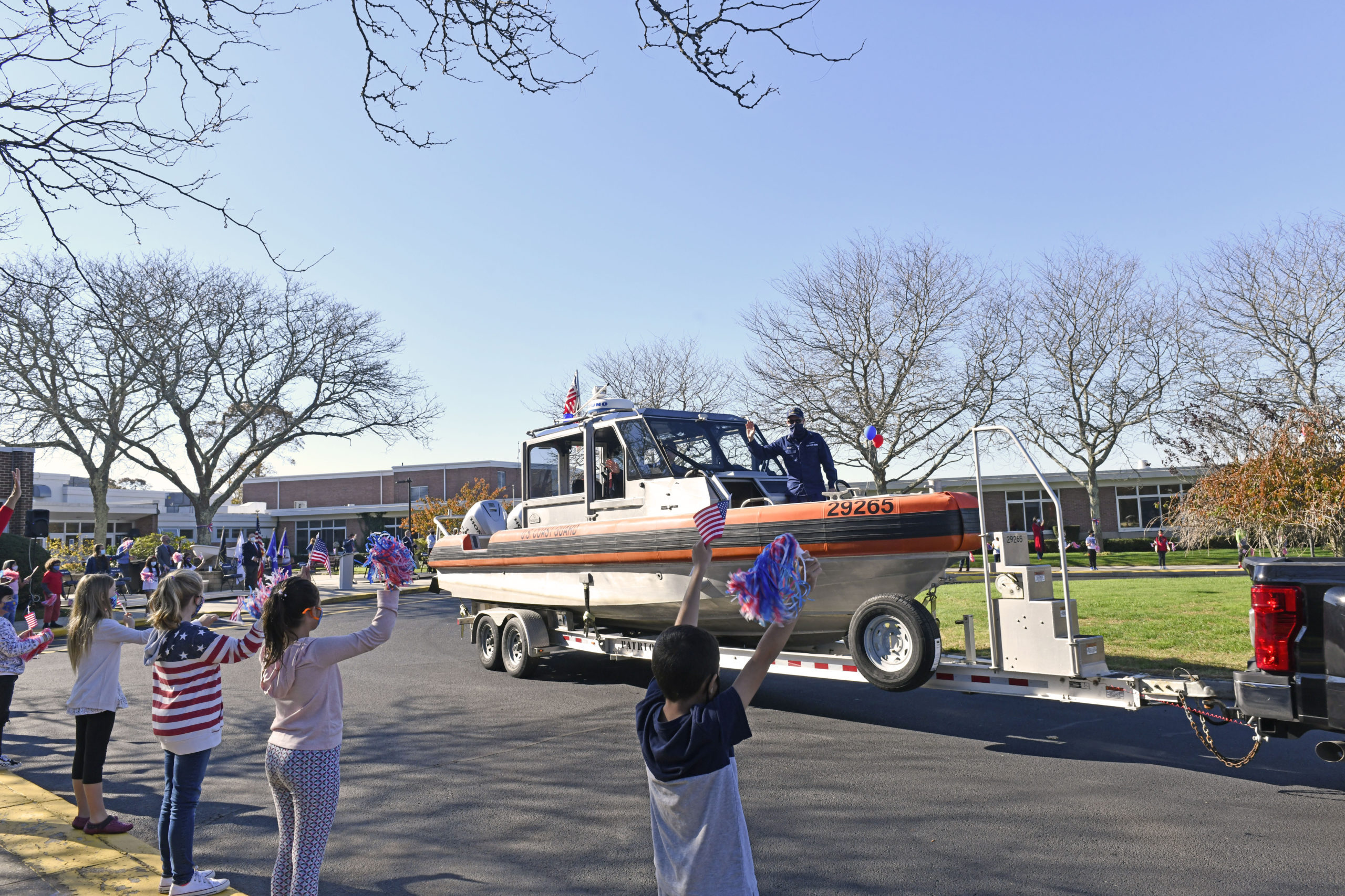 Students at Hampton Bays Elementary School held a socially distant Veterans Day celebration on Monday.