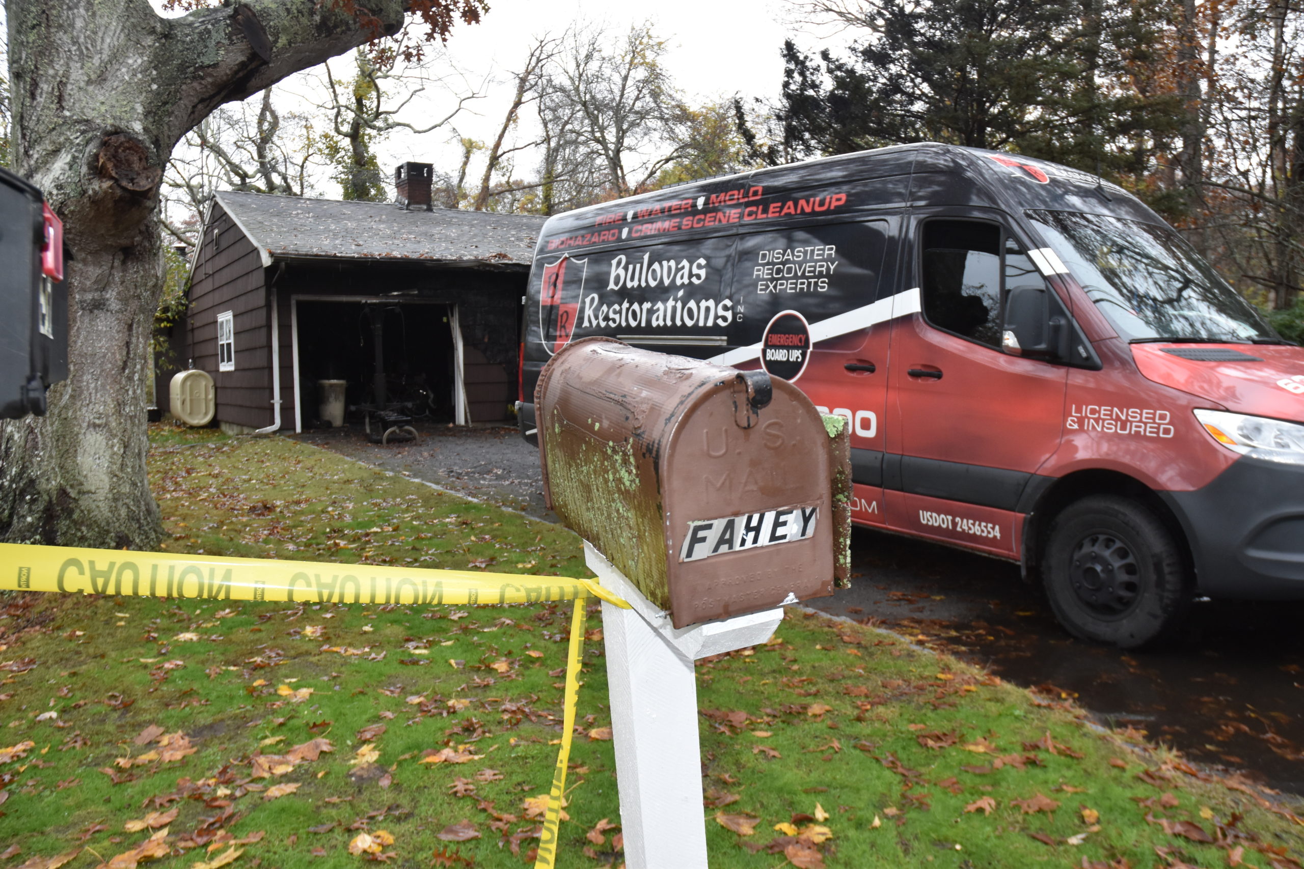 A fire restoration service was at the scene Friday of a fatal fire on Peconic Bay Avenue in North Sea that killed John Fahey.