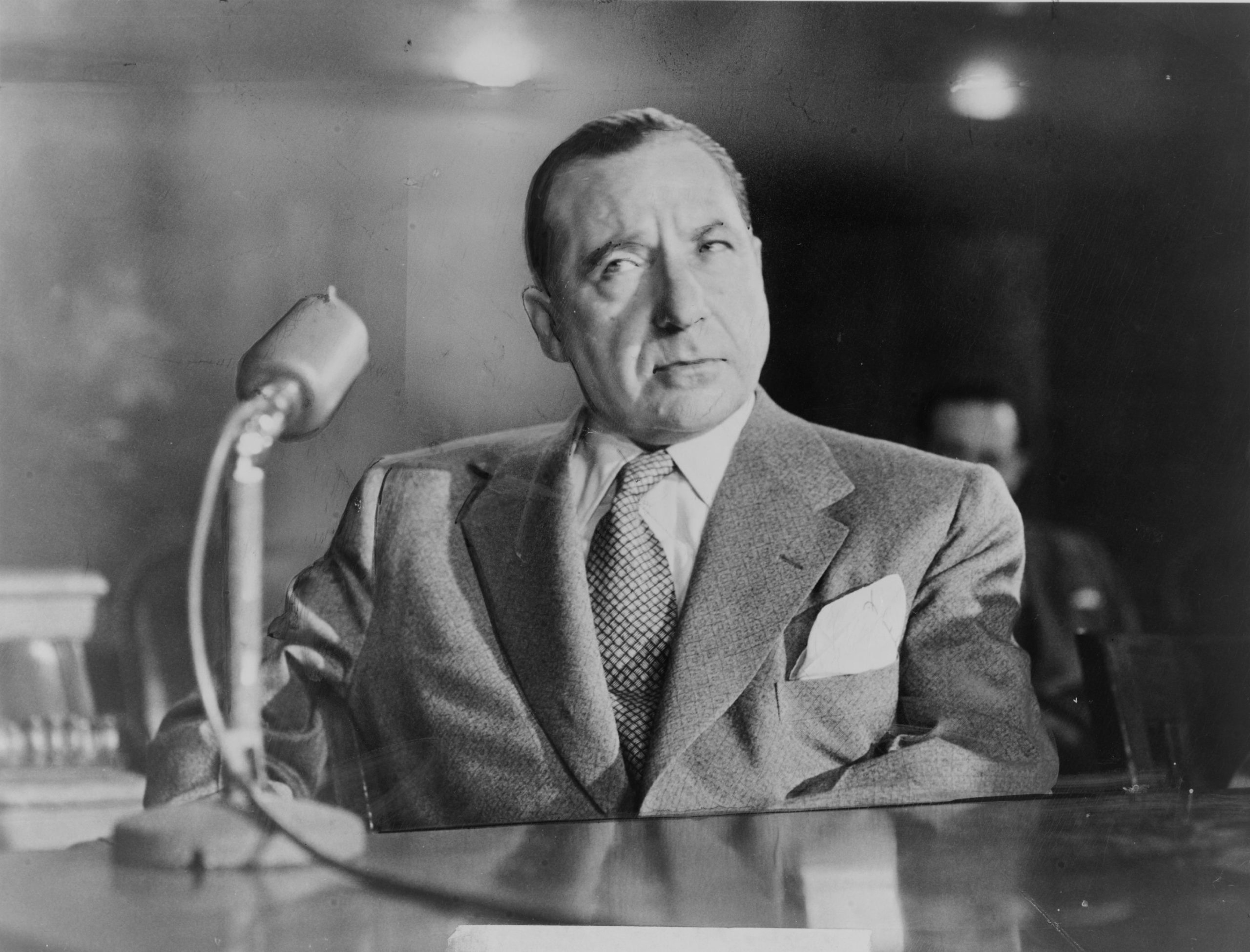 American mobster Frank Costello in 1951 testifying before the Kefauver Committee investigating organized crime.
