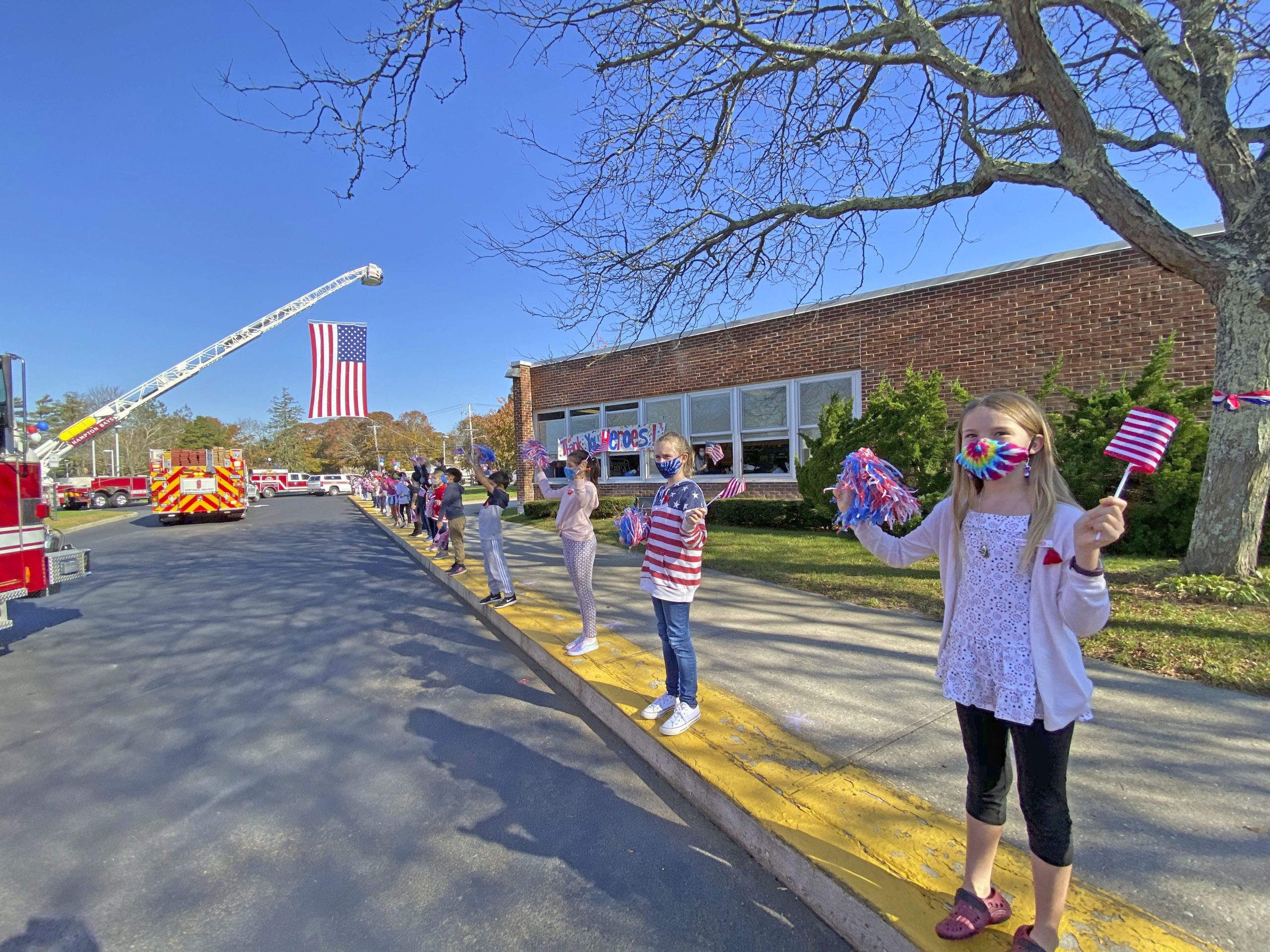 Students at Hampton Bays Elementary School held a socially distant Veterans Day celebration on Monday.