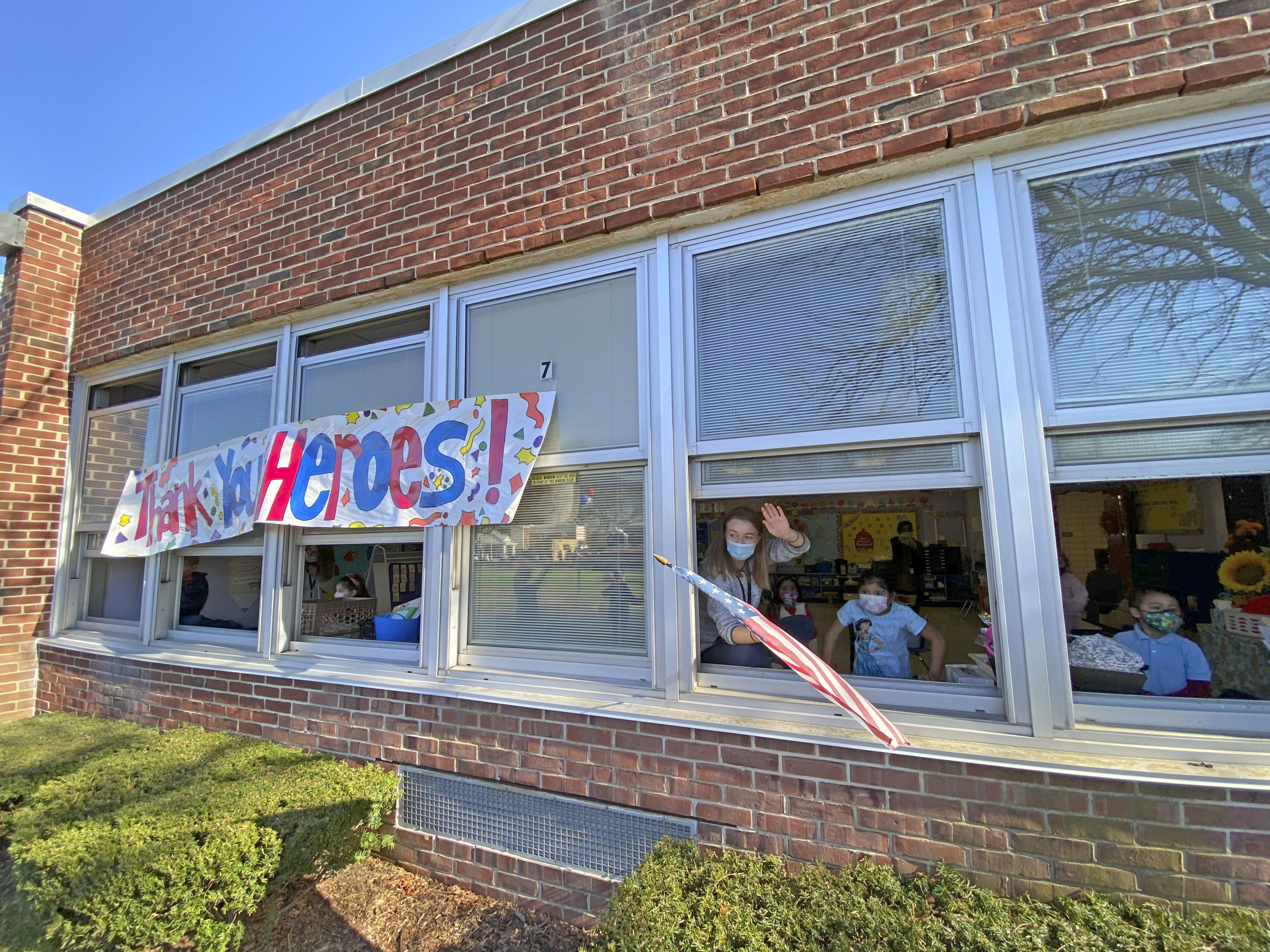 Students at Hampton Bays Elementary School held a socially distant Veterans Day celebration on Monday.