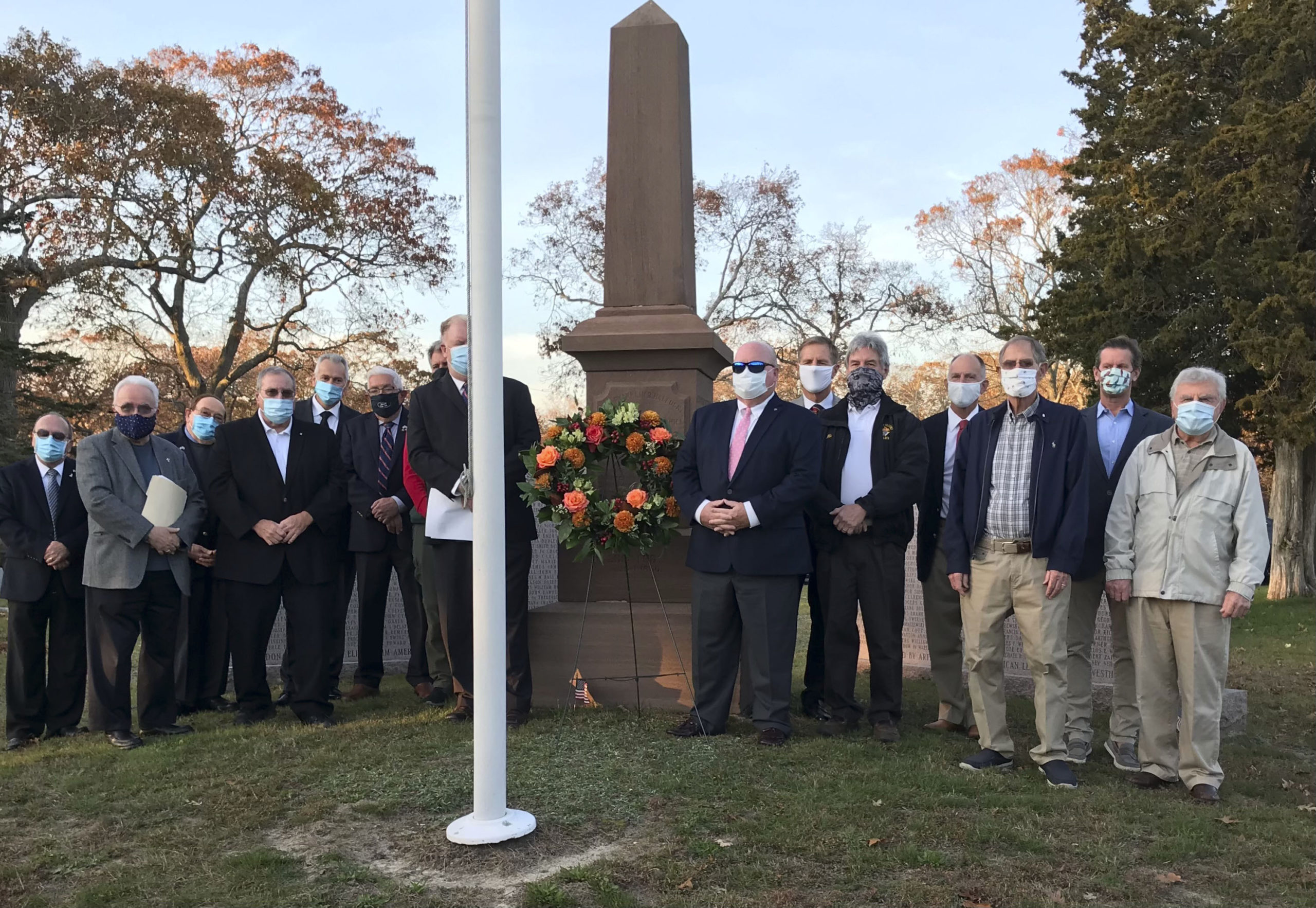 The Knights of Columbus #7423 displayed a wreath in front of the Veterans Memorial at the Westhampton Cemetery in honor of Veterans Day.
