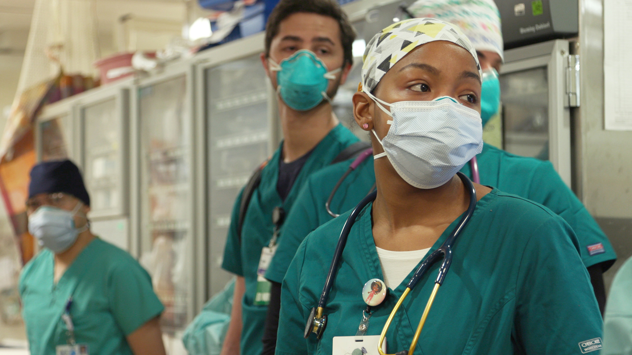 Film still from “In Case of Emergency,” about ER nurses.