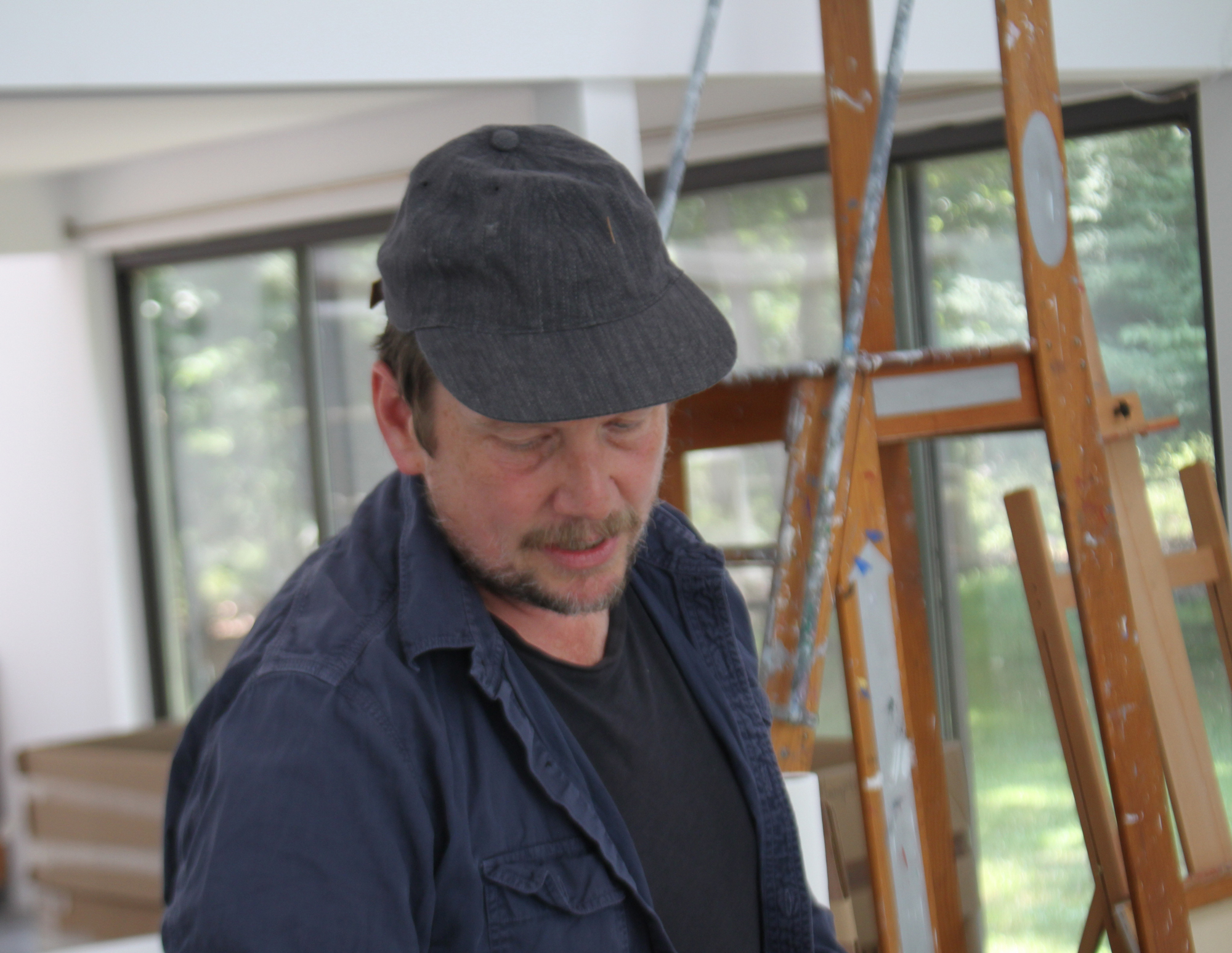 Artist Joe Bradley at work in the Elaine de Kooning house in East Hampton.