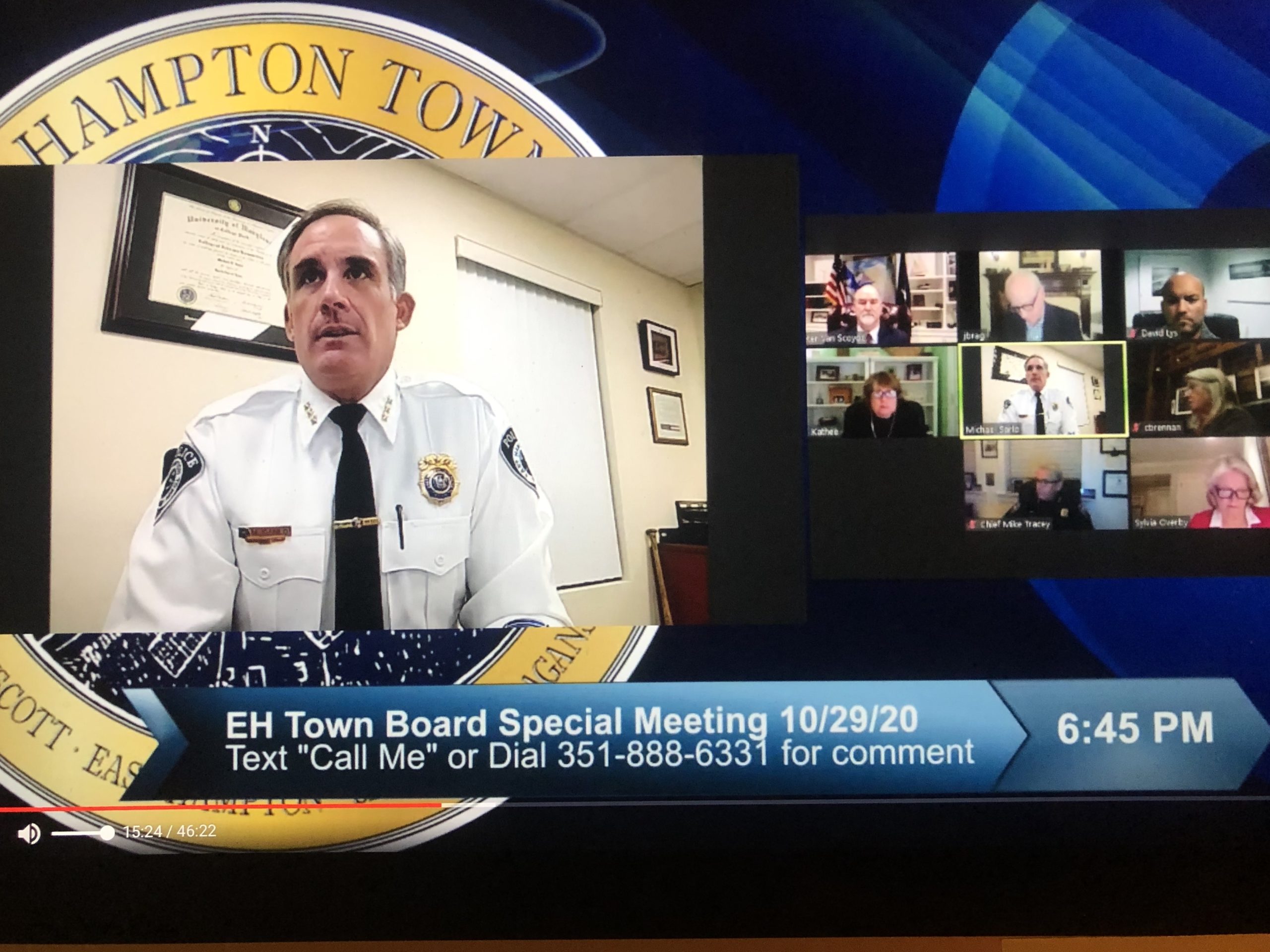 East Hampton Town has begun its state mandated process of examining police protection in the town and adjoining villages. East Hampton Town Police Chief Michael Sarlo said his department welcomes the process and is already well on the road to implementing many of the state's recommendations. 