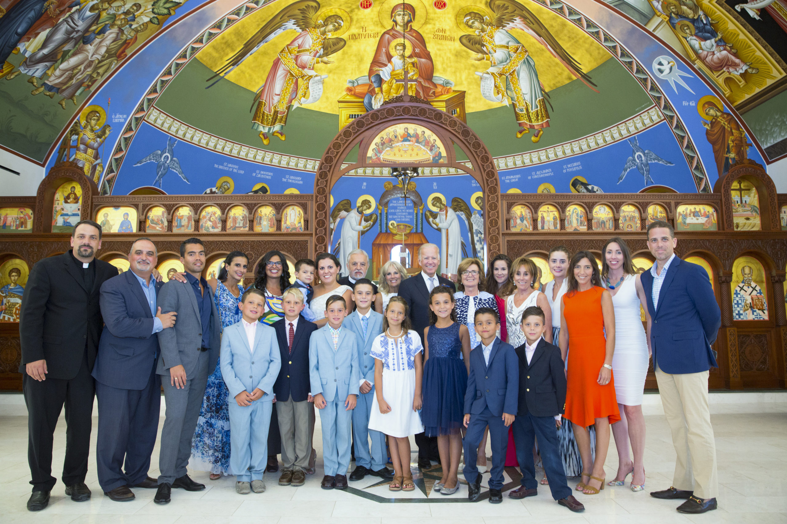 The Biden and Karloutsos families at the 2016 Blue Dream Gala at the the Dormition of the Virgin Mary Greek Orthodox Church of the Hamptons.     JOHN MINDALA