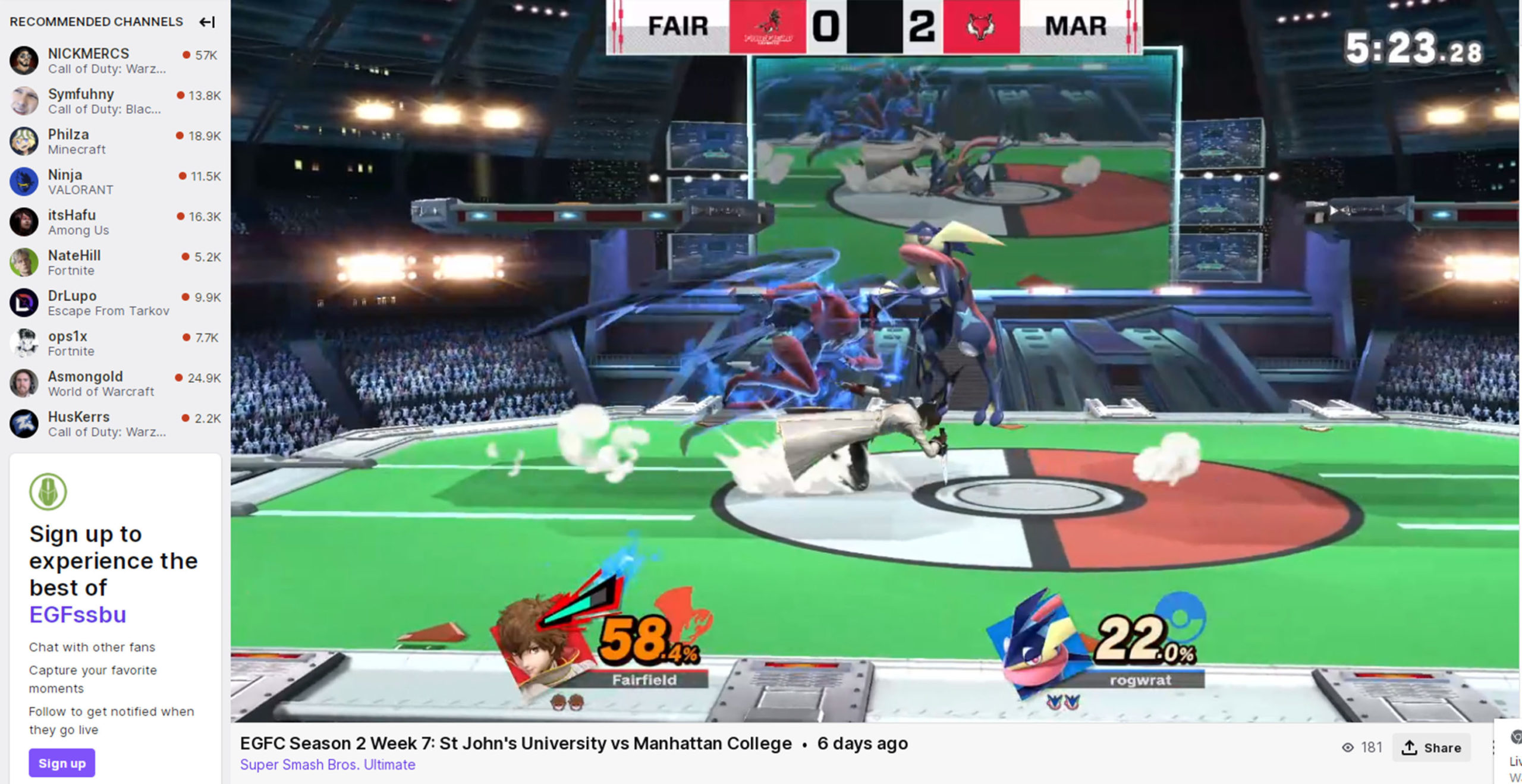 College teams play Super Smash Brothers online. 