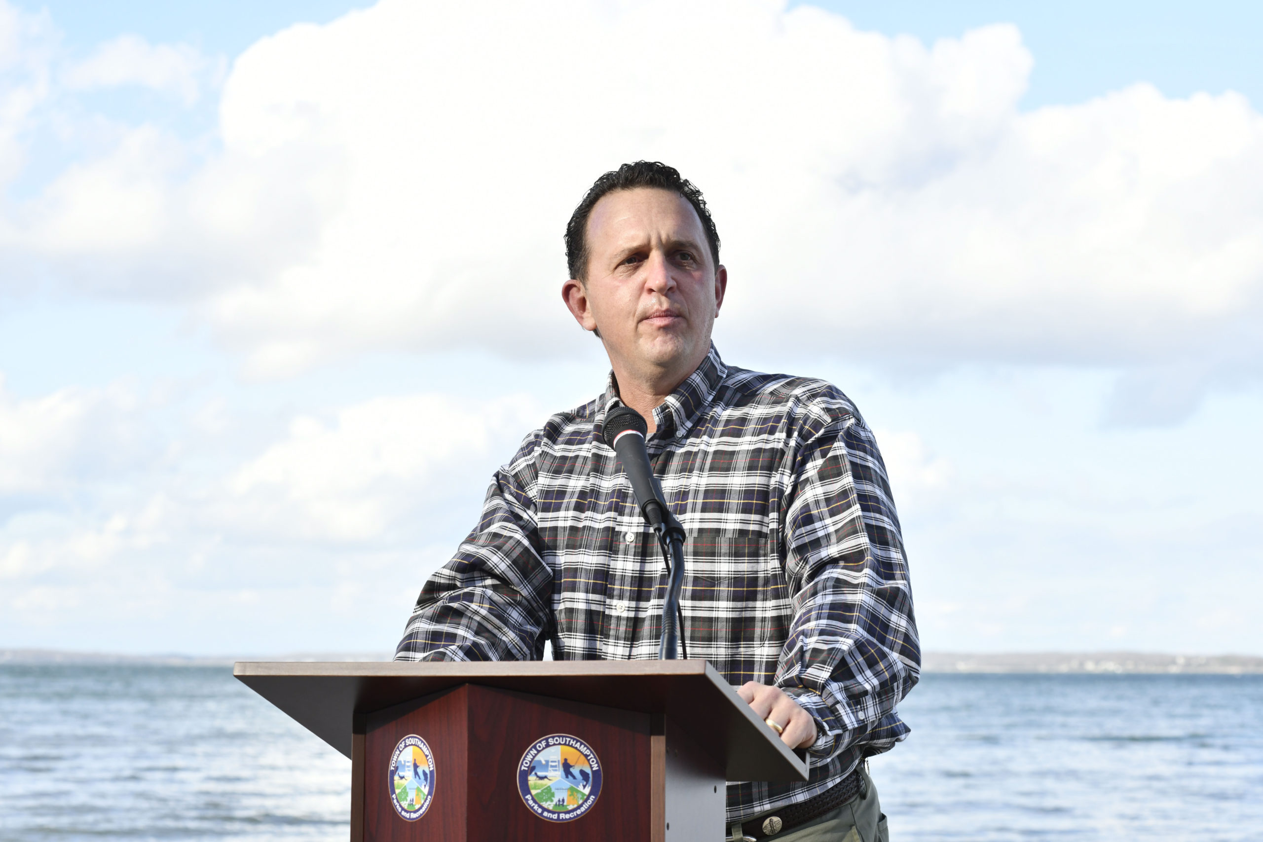 North Sea Beach Colony Association President Nat Wienecke speaks at a press conference on Tuesday at North Sea Beach.    DANA SHAW