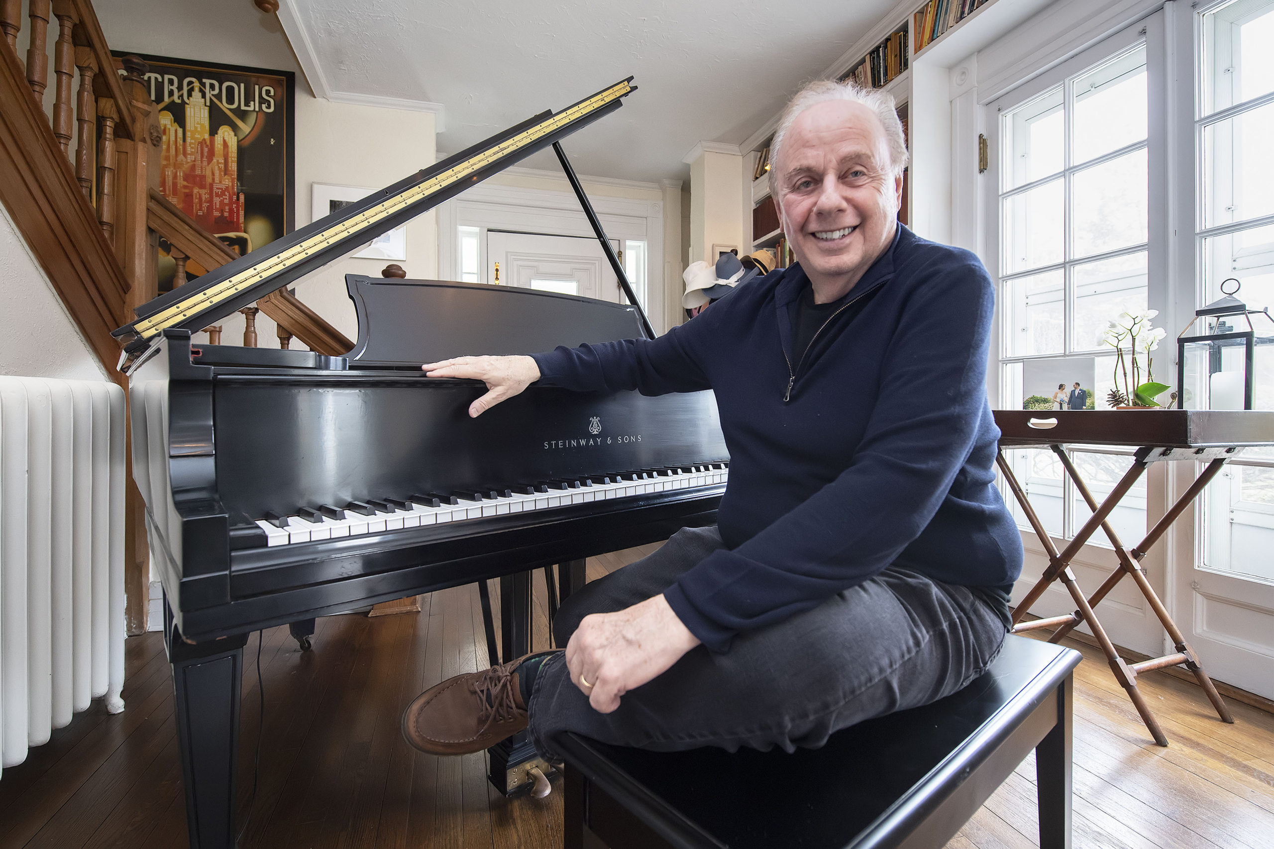 Quogue's Roger Rosenblatt at his piano in April 2019.