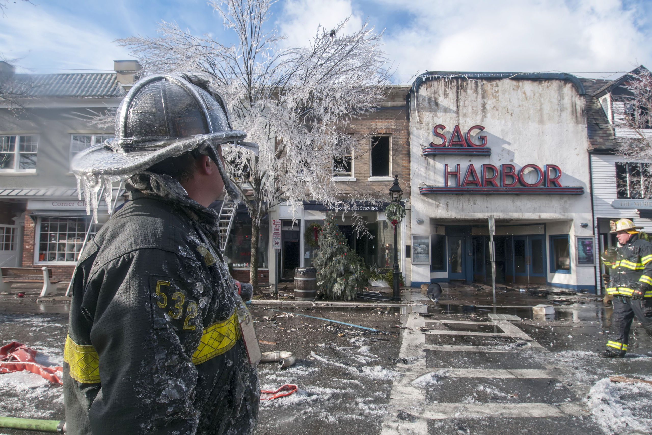 The aftermath of the Sag Harbor Cinema fire on December 16, 2016.