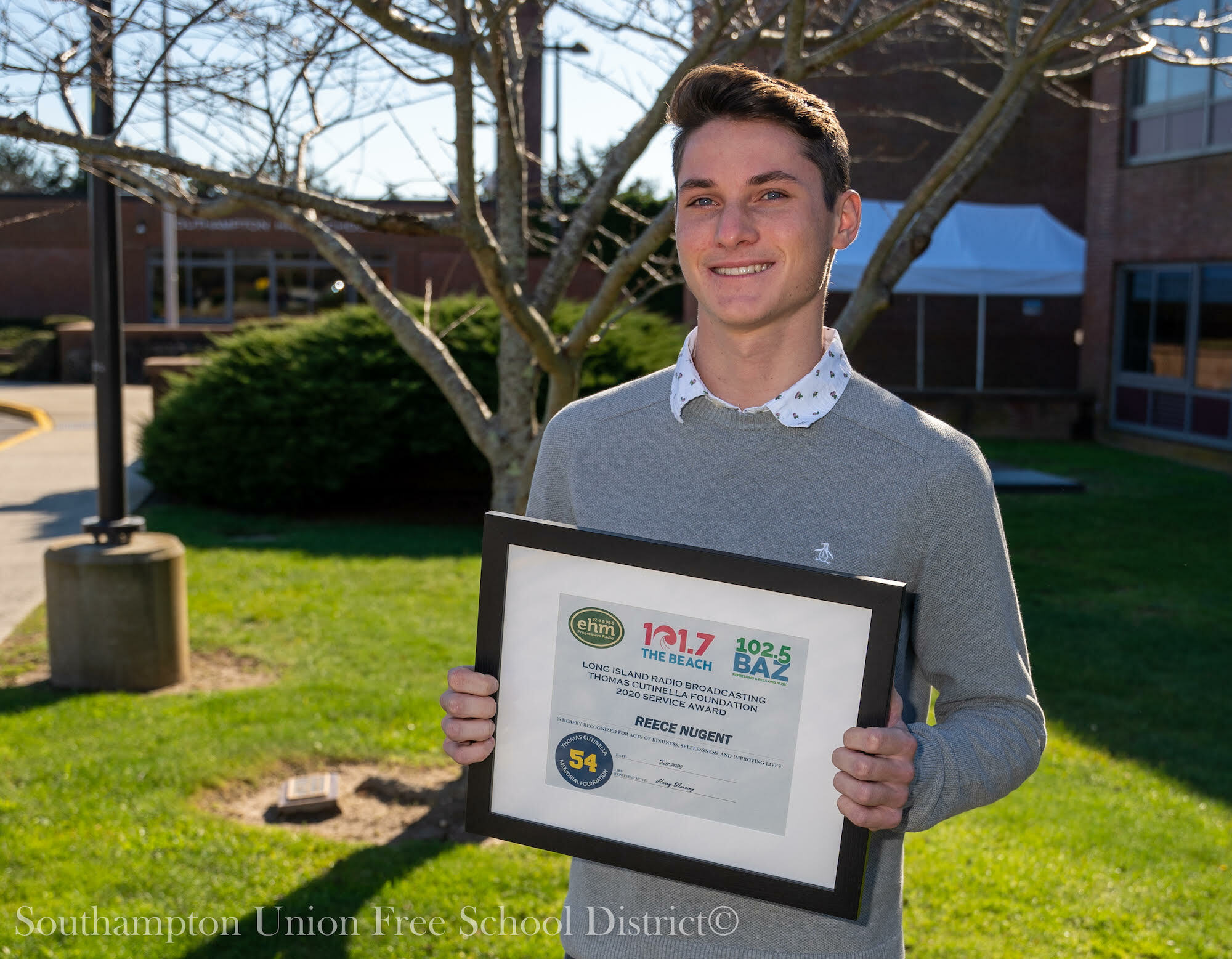 Southampton High School student Reece Nugent was awarded the Long Island Radio Broadcasting Thomas Cutinella Foundation Service Award. 