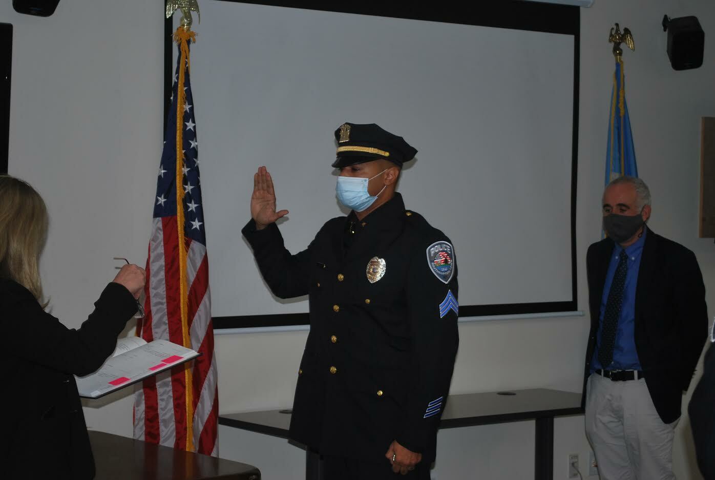 Sherekhan Parker made history December 1, as he was sworn in Southampton Town Police Sergeant, the first African American in the department to achieve the rank. COURTESY STPD