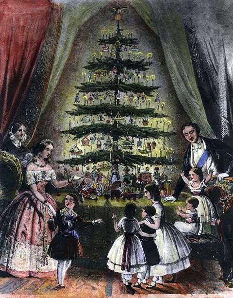 England, December, 1848: The Royal Christmas tree is admired by Queen Victoria, Prince Albert and their children.