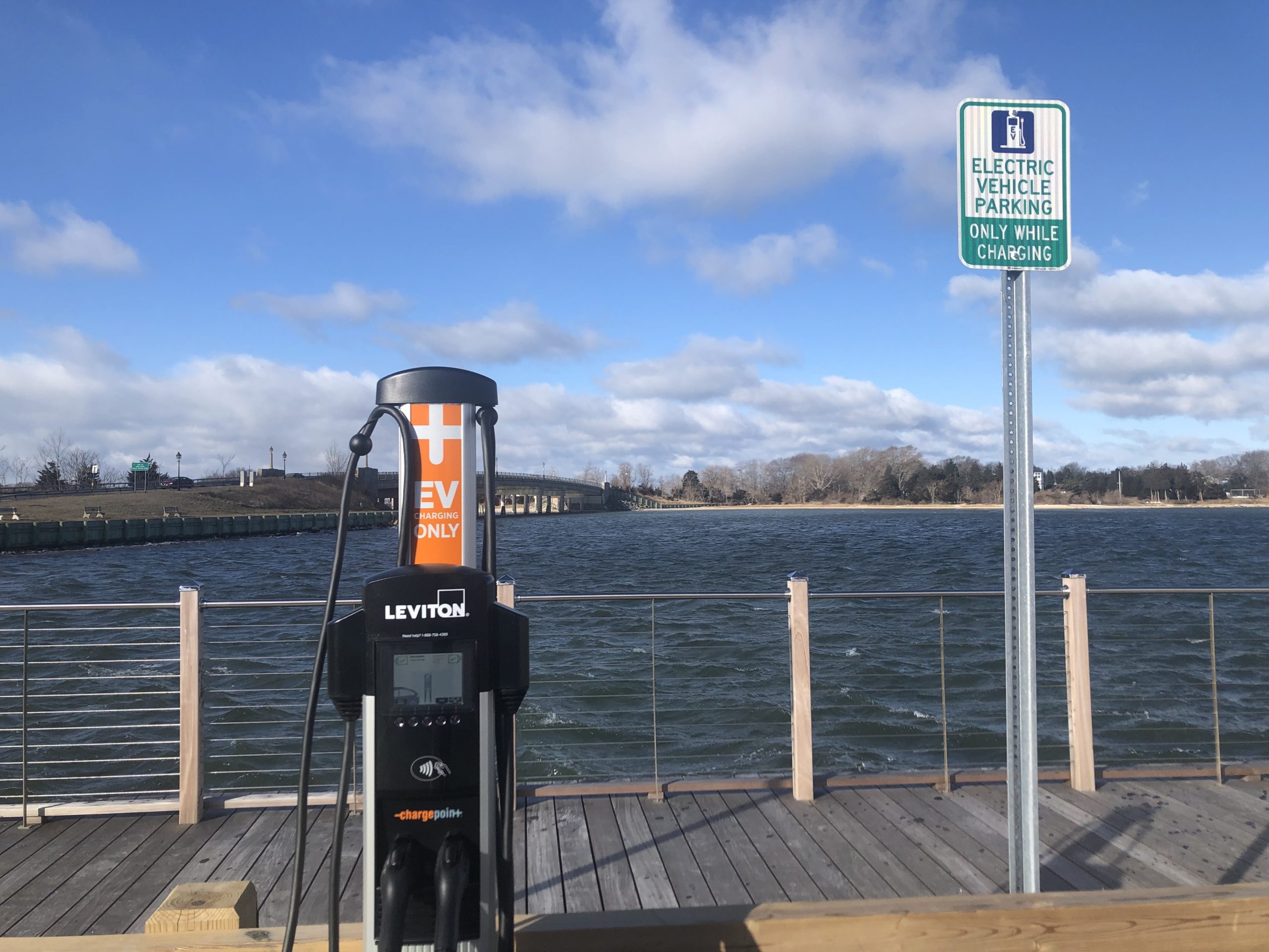 Suffolk County has 492 public charging ports, including this one on Long Wharf in Sag Harbor.