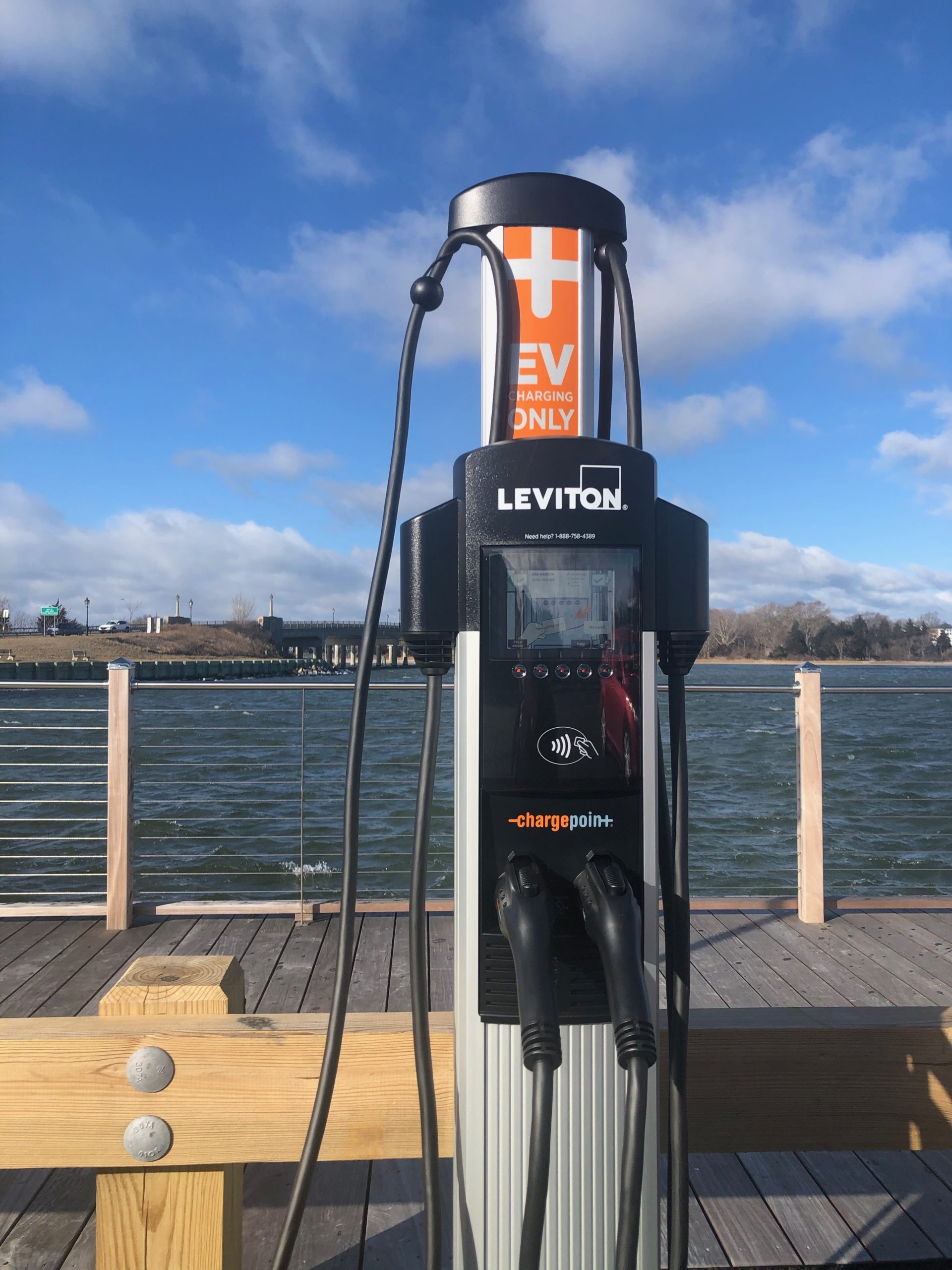Suffolk County has 492 public charging ports like this one on Long Wharf in Sag Harbor.