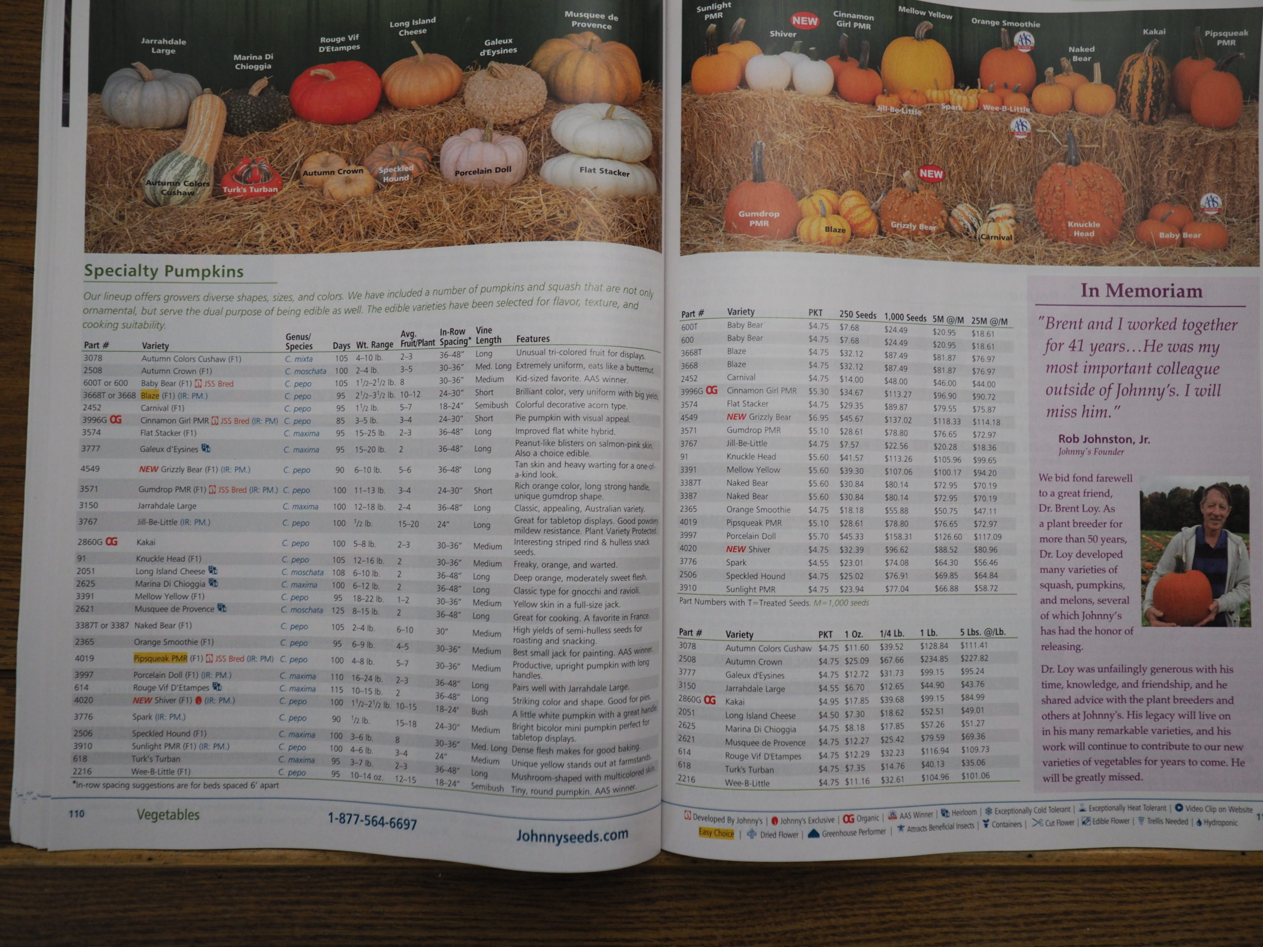 Johnny’s Selected Seeds offers scores of choices when it comes to pumpkins.  These two pages show and describe only 30 of the more than 60 pumpkin varieties that Johnny’s includes in its 2021 catalog.
